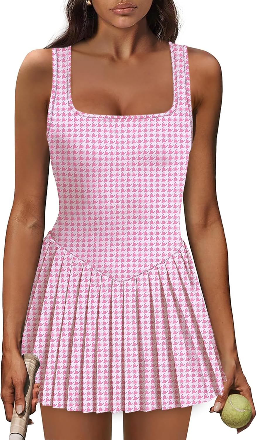 Athletic Dress for Women Built in Shorts U Neck Womens Tennis Dress Pleated with Pockets Sleeveless Golf Clothes