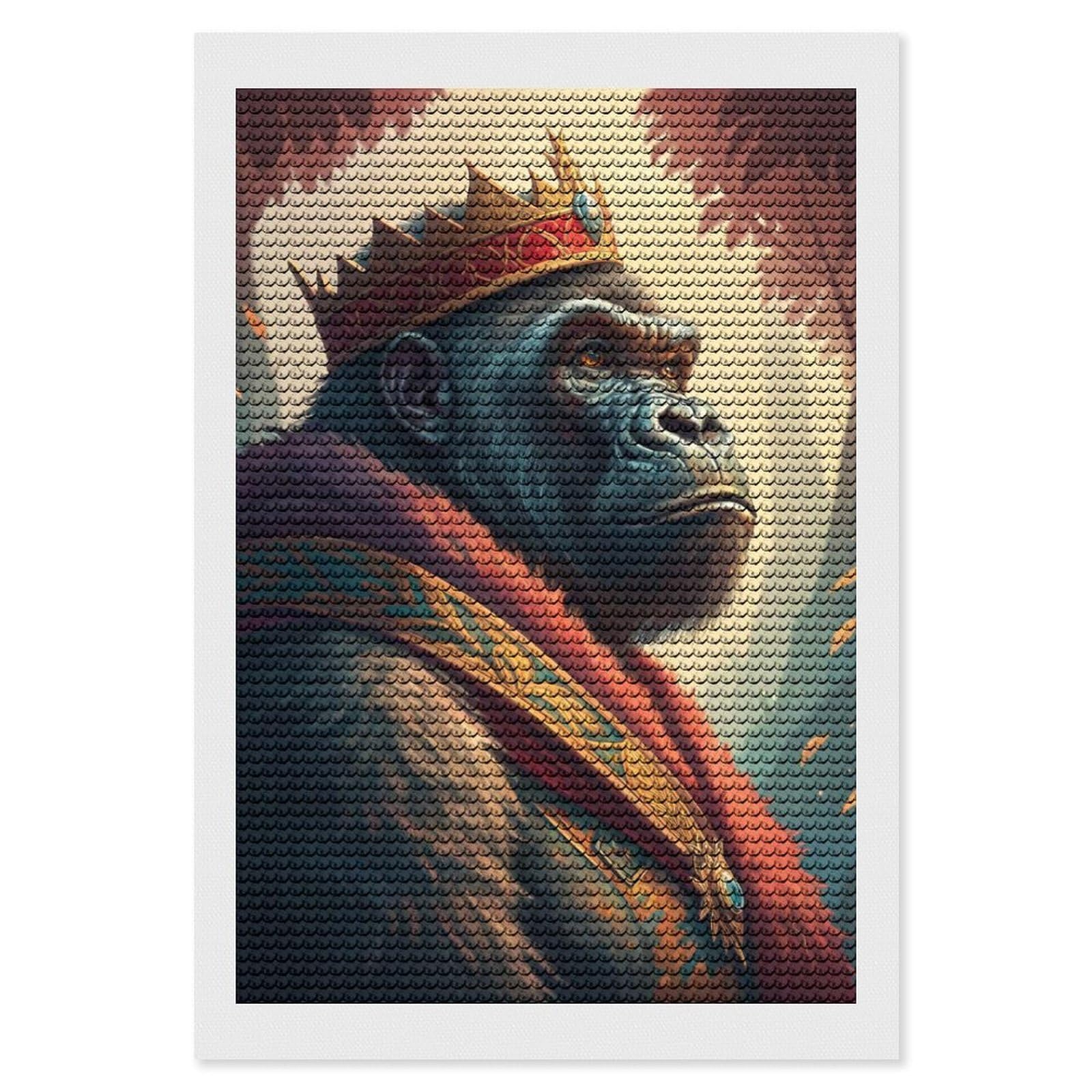 Junmoney King Gorilla Portrait Diamond Painting Canvas Set 8"x12", for Adults, Bedroom Decor, Good for Quiet Evenings, Festive Craft Gift