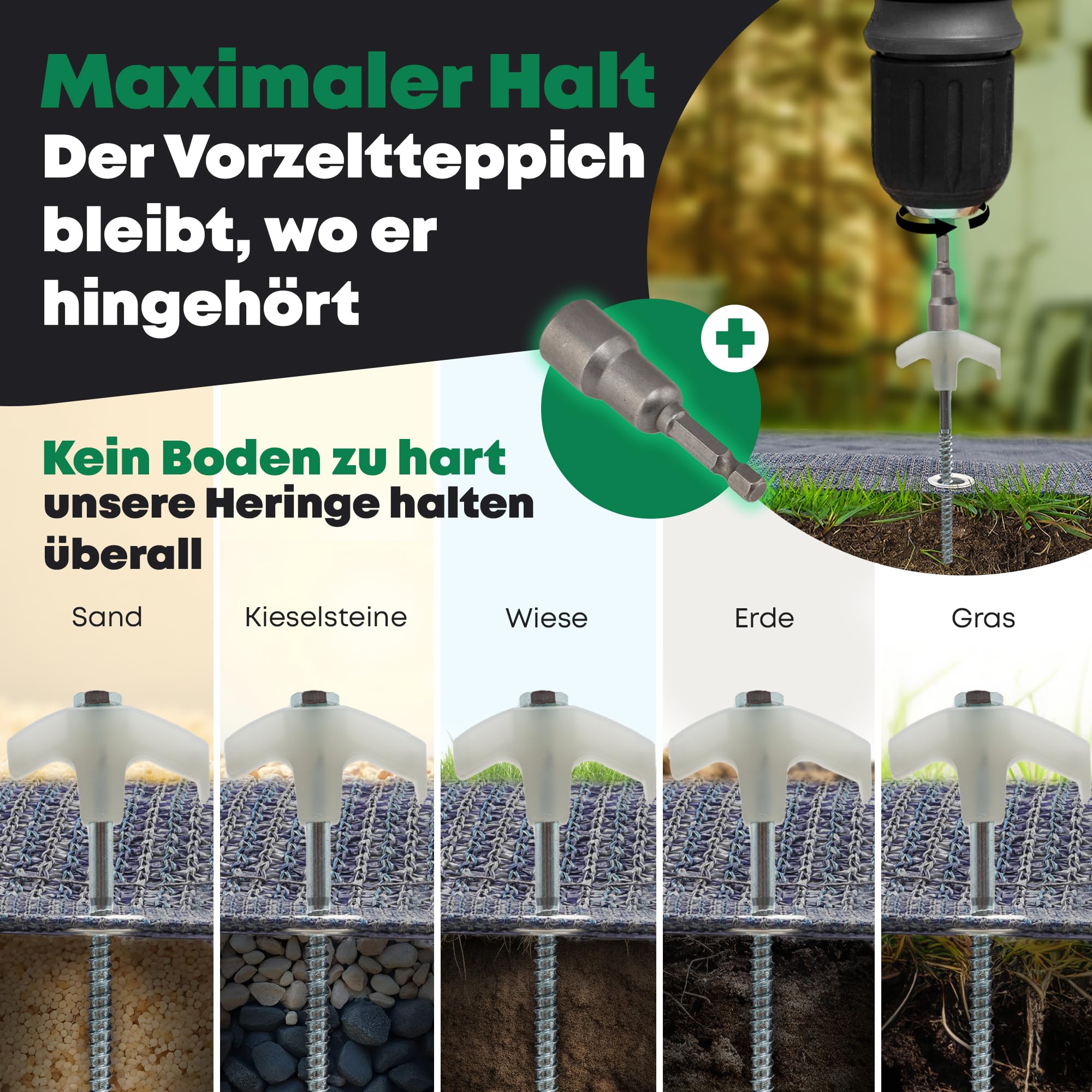 Vorzeltteppich mit Profi Heringen [Extrem Stabil] | Camping Teppich Outdoor – Zeltteppich, Markisenteppich für Wohnwagen, Wohnmobil & Zelt – Jetzt Größe wählen