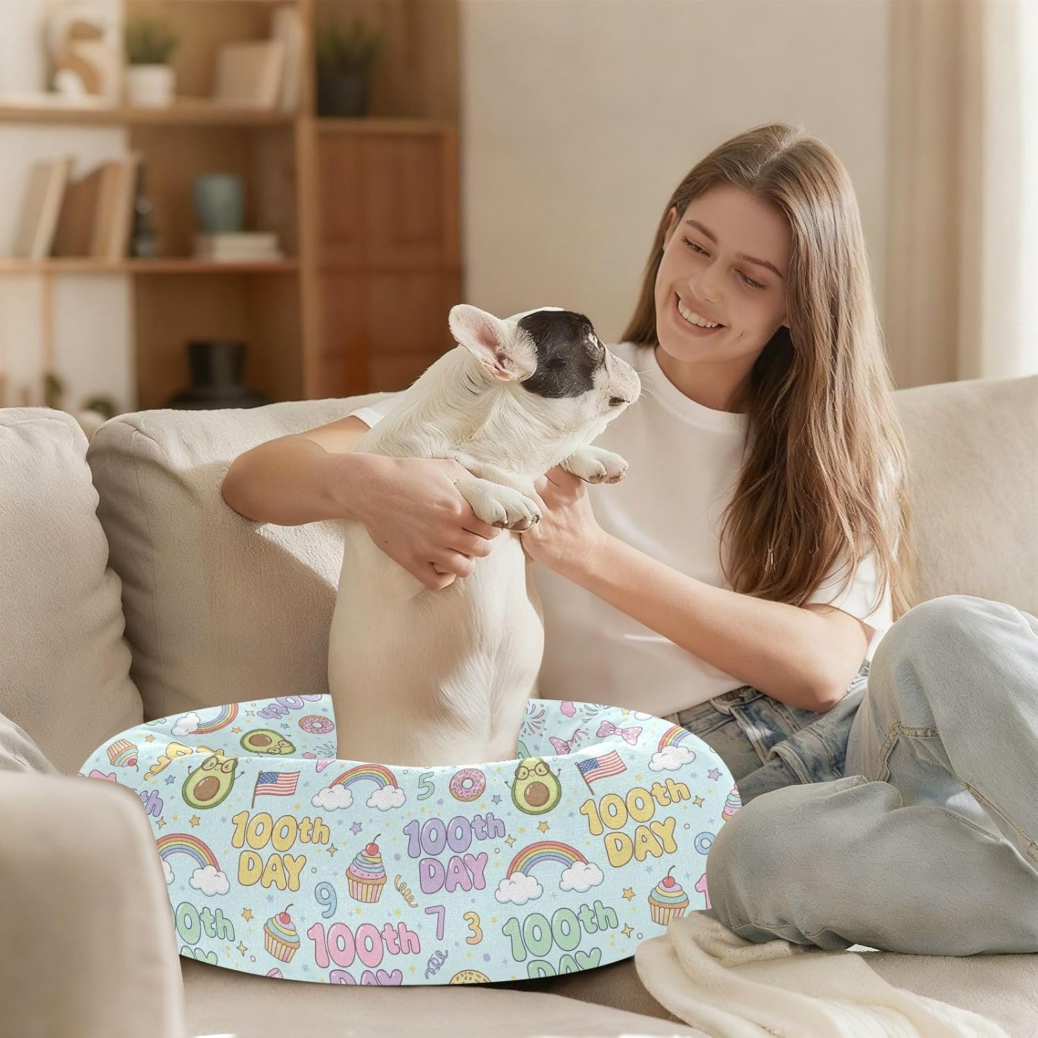 Pet Dog Bed Warm & Cozy Fluffy Dog Pillow Bed for Medium Size Pets Sleeping M 100th Day Celebration Avocado