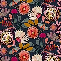 Vividpatch Peel and Stick Floral Wallpaper - Removable Waterproof Navy Pink Orange Contact Paper 17.3" x 118" Bedroom Bathroom Decor