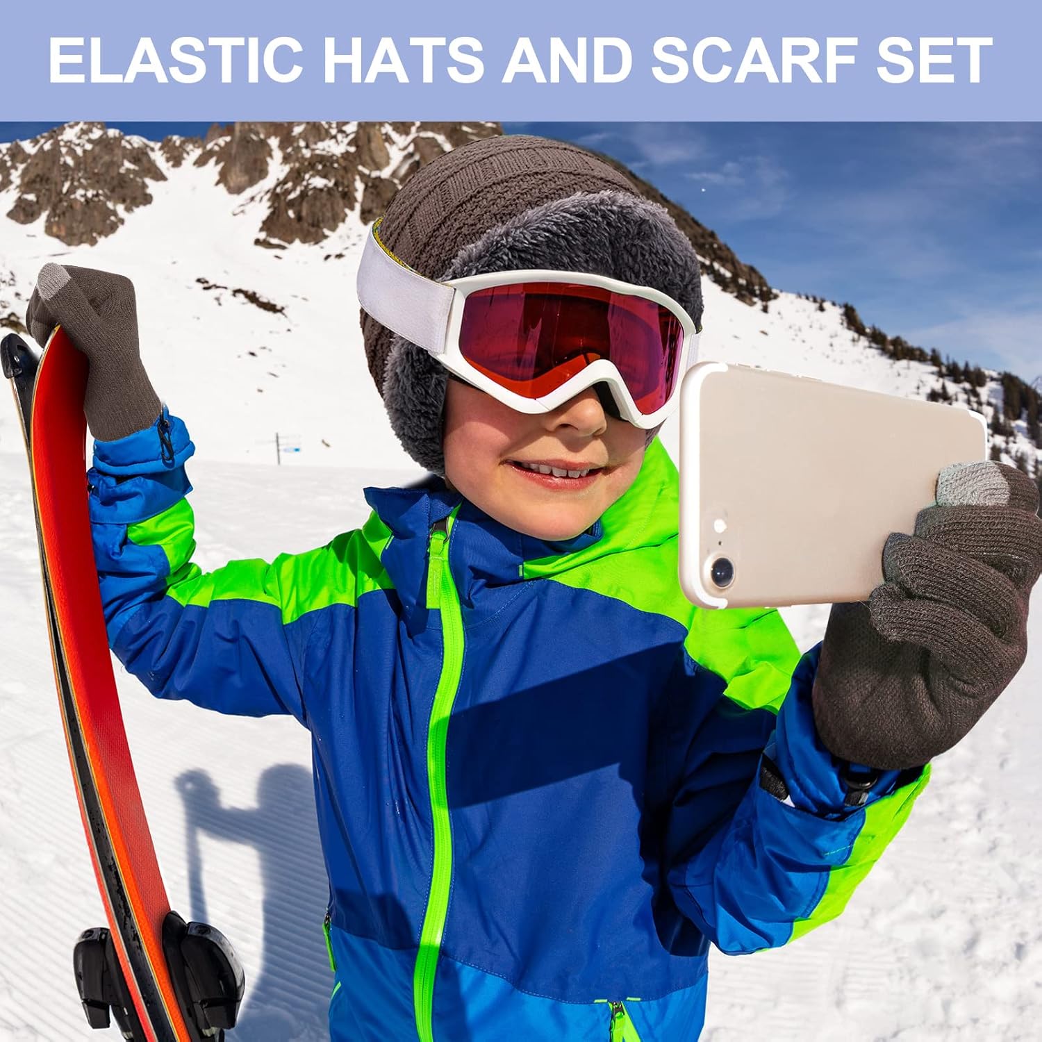 JaGely 9 Pcs Kids Winter Hat Glove Scarf Set Toddler Knit Beanie Cap Warm Neck Warmer Scarf Touchscreen Glove for 5-14 Years - Image 5