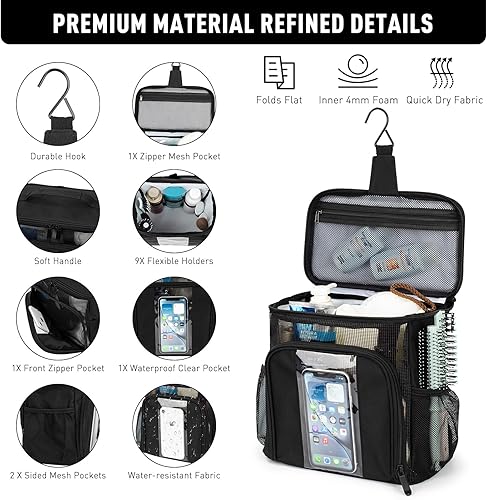 Miniatura 2 de Neceser para ducha, neceser para dormitorio universitario, esencial para niñas, niños, niños, neceser colgante para baño, universidad, campamento,