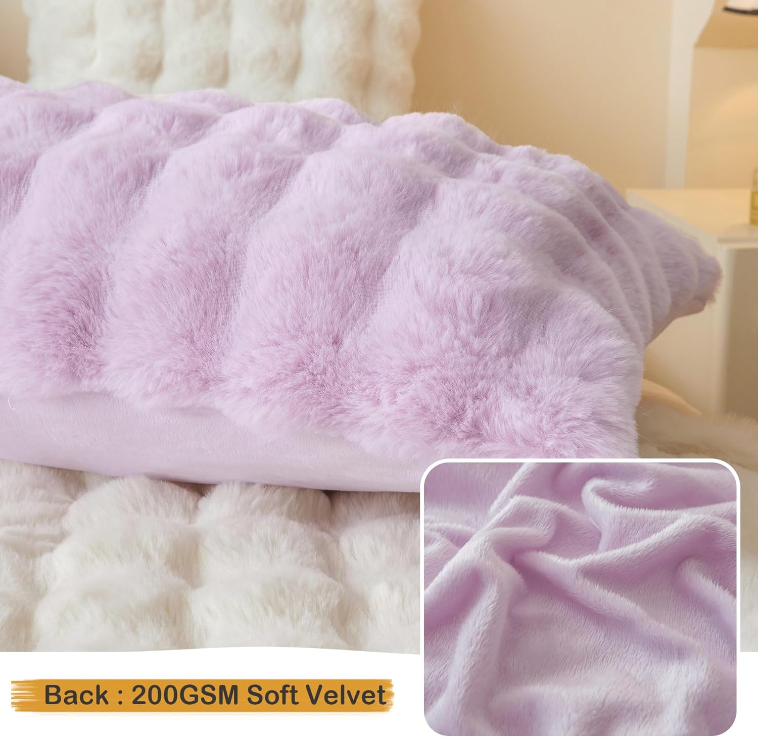 LIFEREVO 2 Pieces Fluffy Faux Rabbit Fur Pillow Cases, Luxury Soft Plush Shaggy Bubble Pillowcases Standard Size with Zipper, Furry Fuzzy Long Pillow Shams for Adult Girls Kids Teens 20x26, Lavender - Image 5