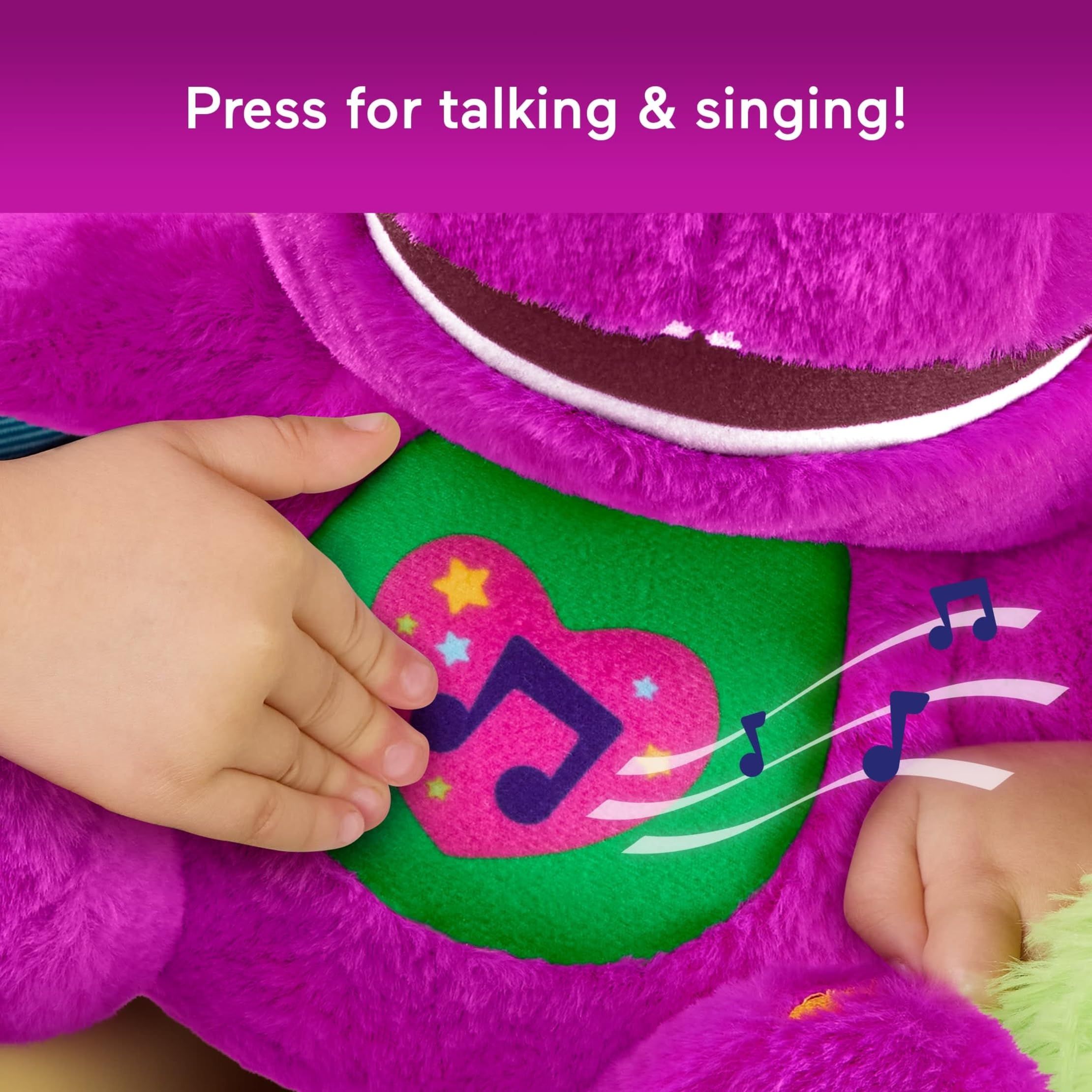 Fisher-Price Barney's World - Giocattoli per bambini, peluche alto Barney da 26 cm con suoni, consistenza morbida per giocare, bambini dai 2 anni in su