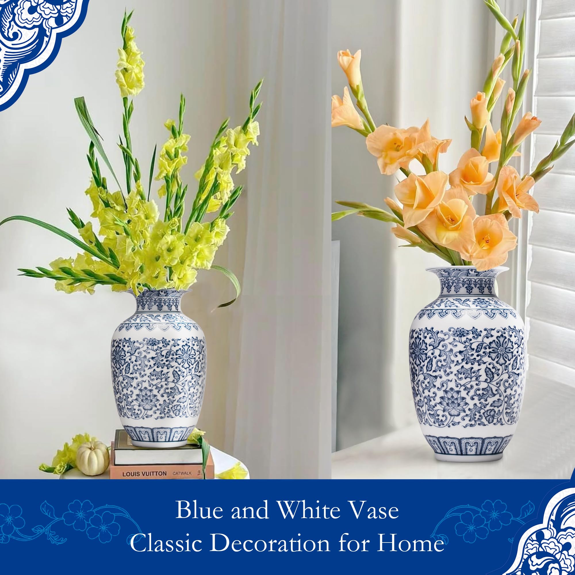 Chinoiserie Vintage orientalische Vase aus Keramik, handgefertigt, rustikale Blumendekoration für Zuhause, Büro, Bücherregal, Tisch (unglasiert)