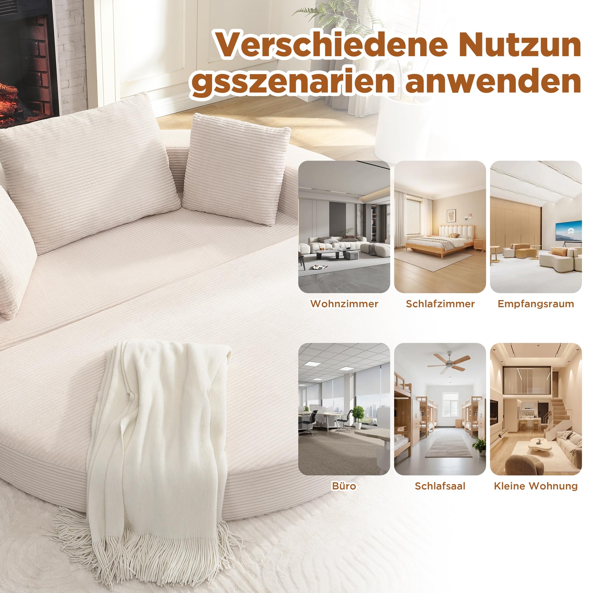 Divano letto pieghevole ovale 173x176 cm, divano letto 2 in 1, tessuto in velluto a coste, divano 1-2 posti con 3 cuscini, senza montaggio, per soggiorno, ufficio, appartamento