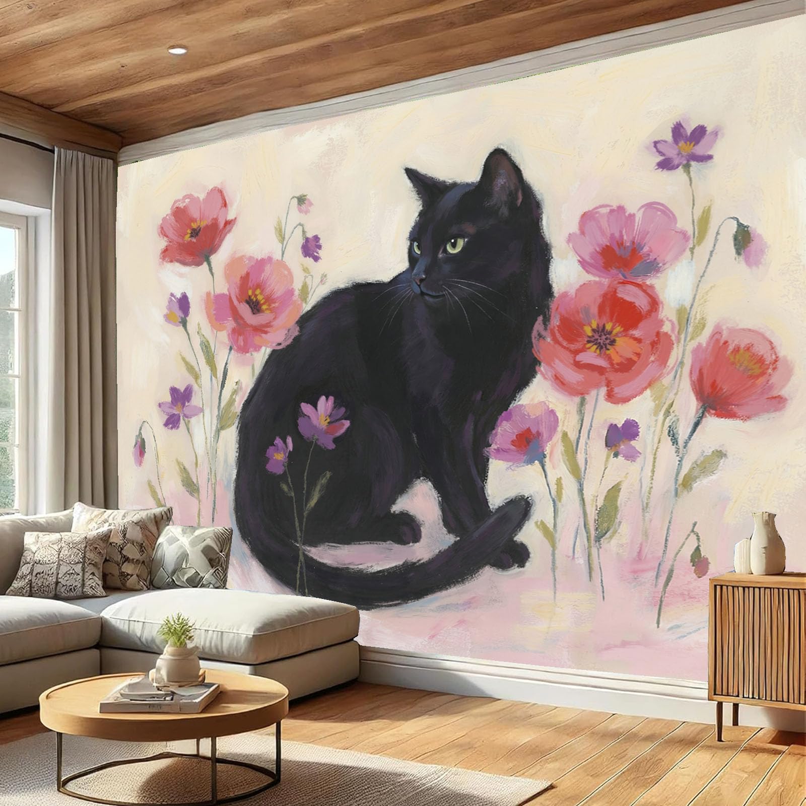 Papier peint panoramique chat noir pour masquer les imperfections du mur