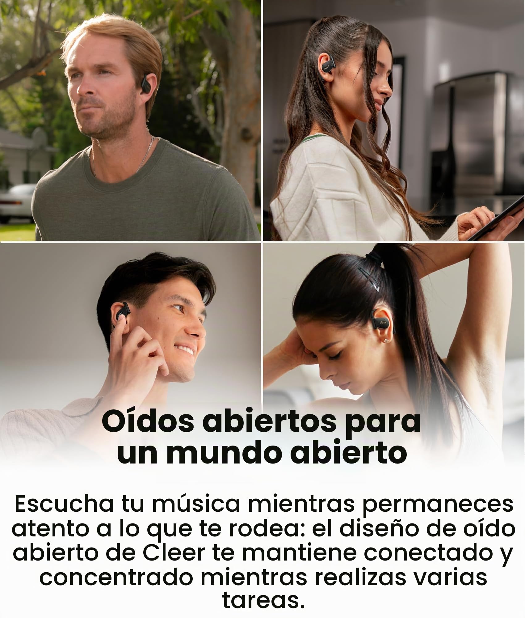 Cleer ARC 4 Plus - Auriculares de oreja abierta, auriculares Bluetooth inalámbricos con audio Dolby y seguimiento de cabeza, auriculares con gancho para la oreja con tiempo de reproducción de 34 horas