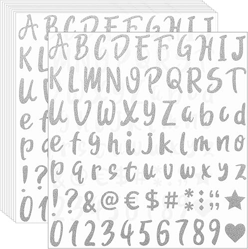 Miniatura 8 de 810 piezas de 10 hojas de calcomanías autoadhesivas con purpurina, calcomanías de números del alfabeto para buzón, cuaderno, ventana, decoración