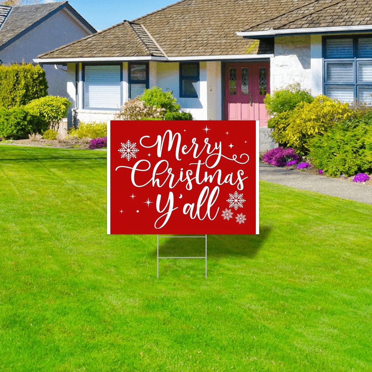 Merry Christmas Y'all US State Wyoming Yard Signs 2-Sided Plastic Sign State Shape Silhouette Weatherproof Lawn Signs Party Decorations Made in USA! 18x24 Inch