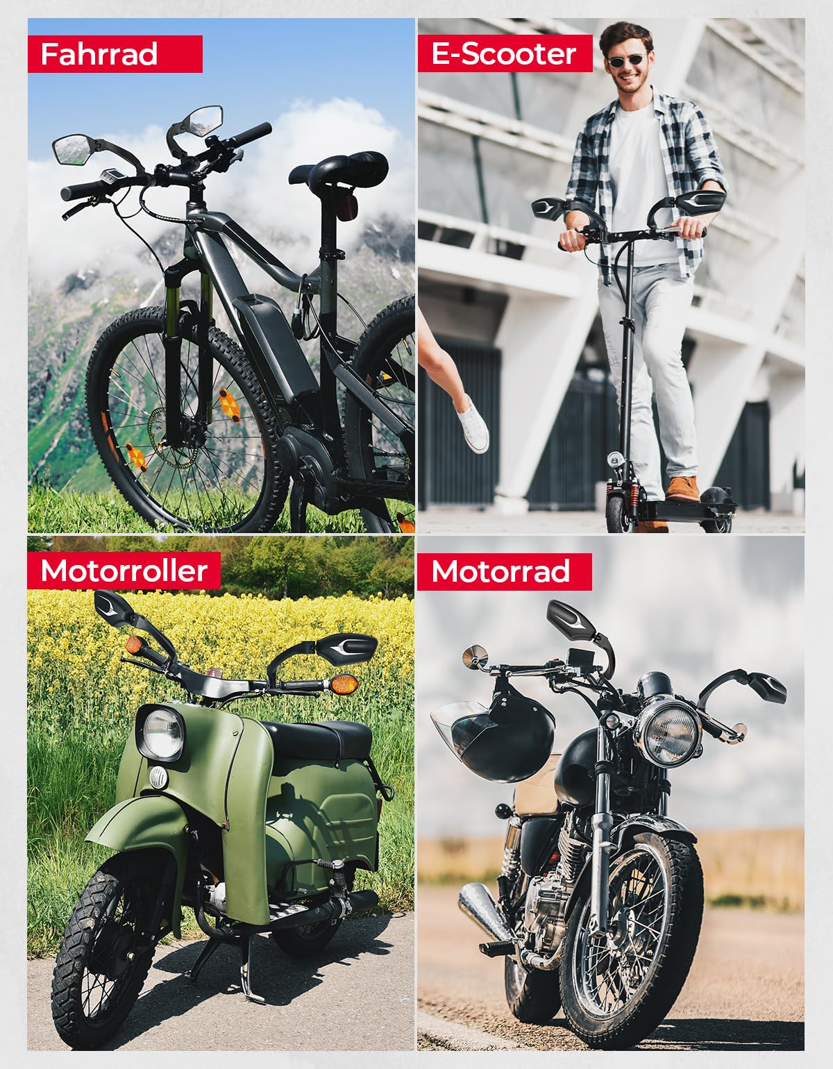 KEMIMOTO Specchietto retrovisore per bicicletta elettrica a sinistra, girevole a 180°, specchietto retrovisore per manubrio, per scooter elettrico, mountain bike