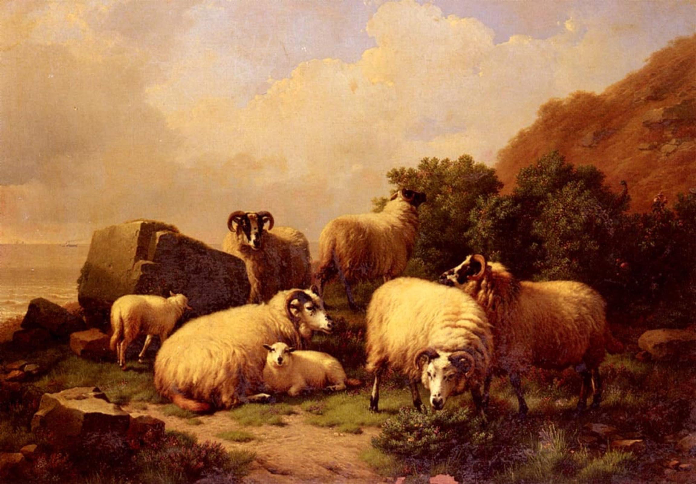 SERENDIPITP Vintage Wall Art Canvas Nordic Poster Canvas Print Picture Sheep Grazing by the by Eugene Verboeckhoven Wall Art Poster for Home Decor 60x90cm