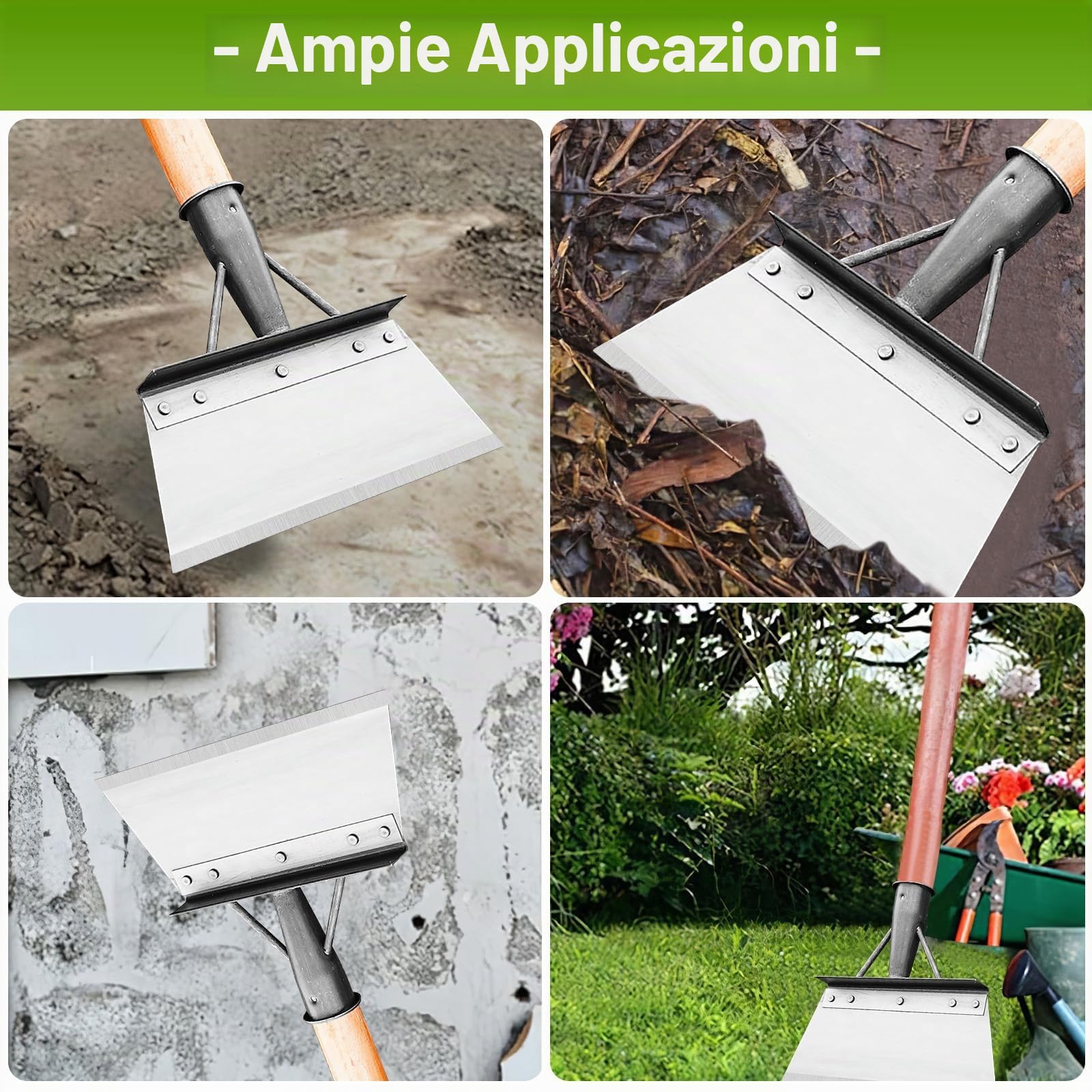 Pala per La Pulizia Multifunzionale, Pala Multifunzione Raschietto da Giardino Grande Pala da Giardino Piatta In Acciaio Al Manganese Rimuovere Erbacce e Muschio Attrezzi per Spalare La Neve