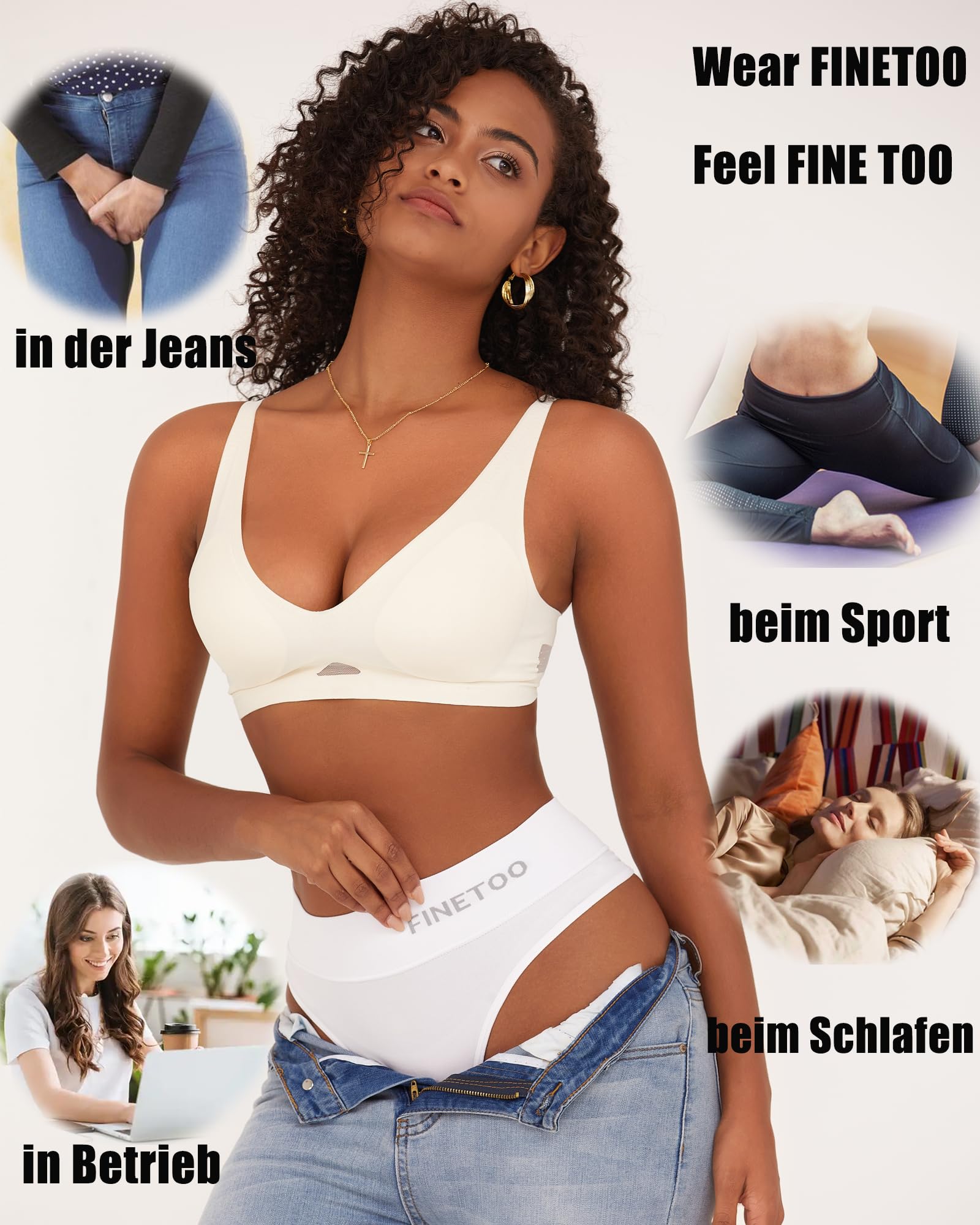 FINETOO 6er-Pack String Tangas Damen Bauchkontrolle Strings Set Atmungsaktiv Thong Frauen Unterhosen Hoher Taille Unterwäsche Weich Panties Mehrpack S-XL