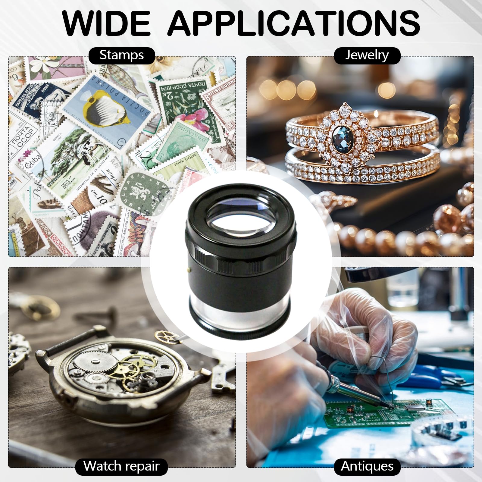 Lupa de Joyero, Lupa de Aumento portátil 10x con 8 Luces LED y Escala de Vidrio de 3 Recargable Campo de Visión de 25 mm para Joyería, Gemas, Monedas, Herramienta de Hobby