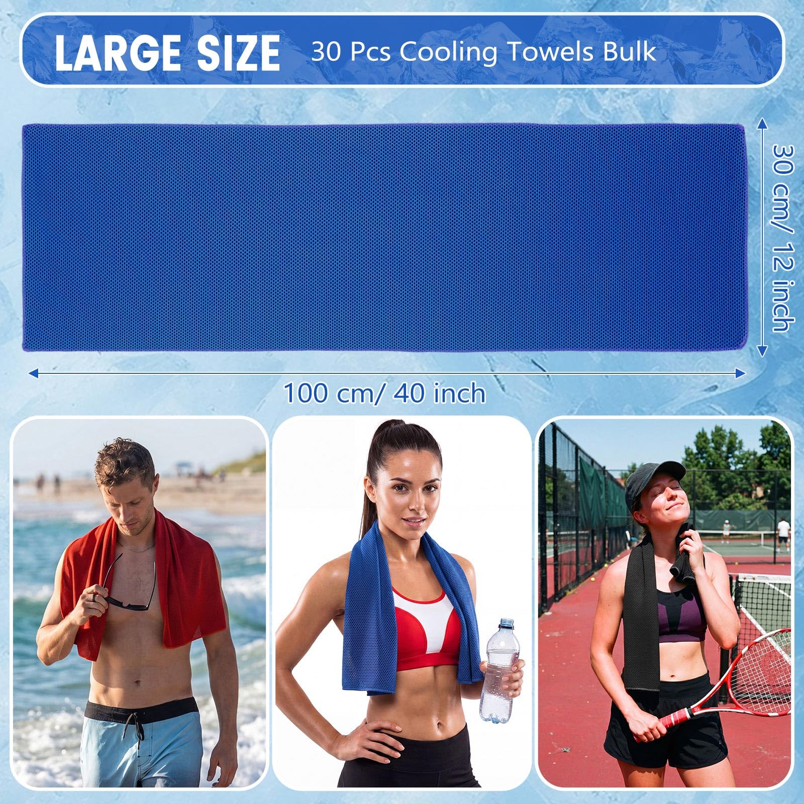 30er-Pack Kühlhandtücher 40" x 12" Kühlende Nackenwickel Weiche,atmungsaktive Kühlhandtücher Eishandtücher Mikrofaser-Trainingshandtücher für Yoga Sport Laufen Workout Fitnessstudio Camping Fitnessak