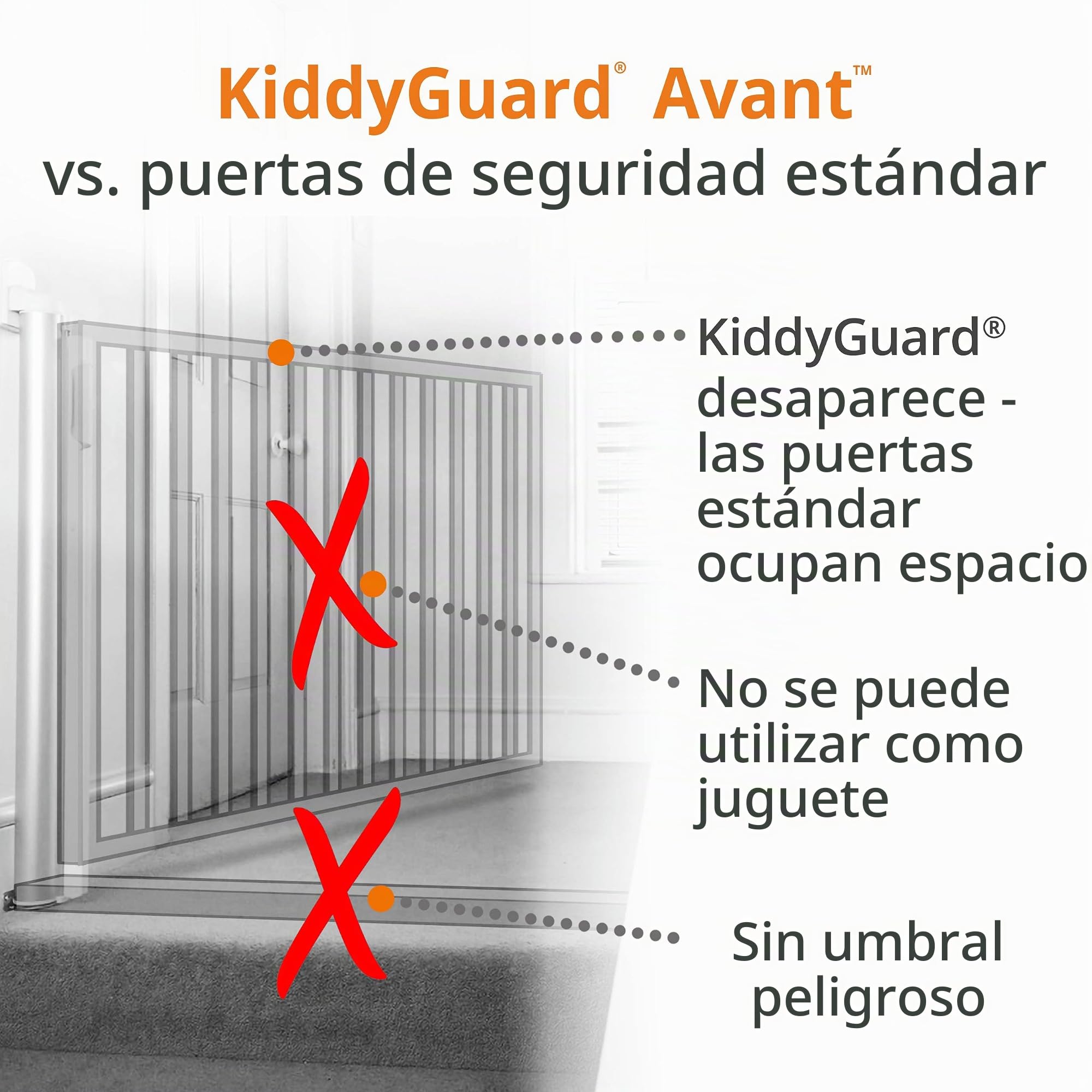 Lascal KiddyGuard Avant Barrera infantil elegante y discreta para escalera, red plegable y carcasa de aluminio cepillado, valla protectora, hasta 120 cm de ancho, negro