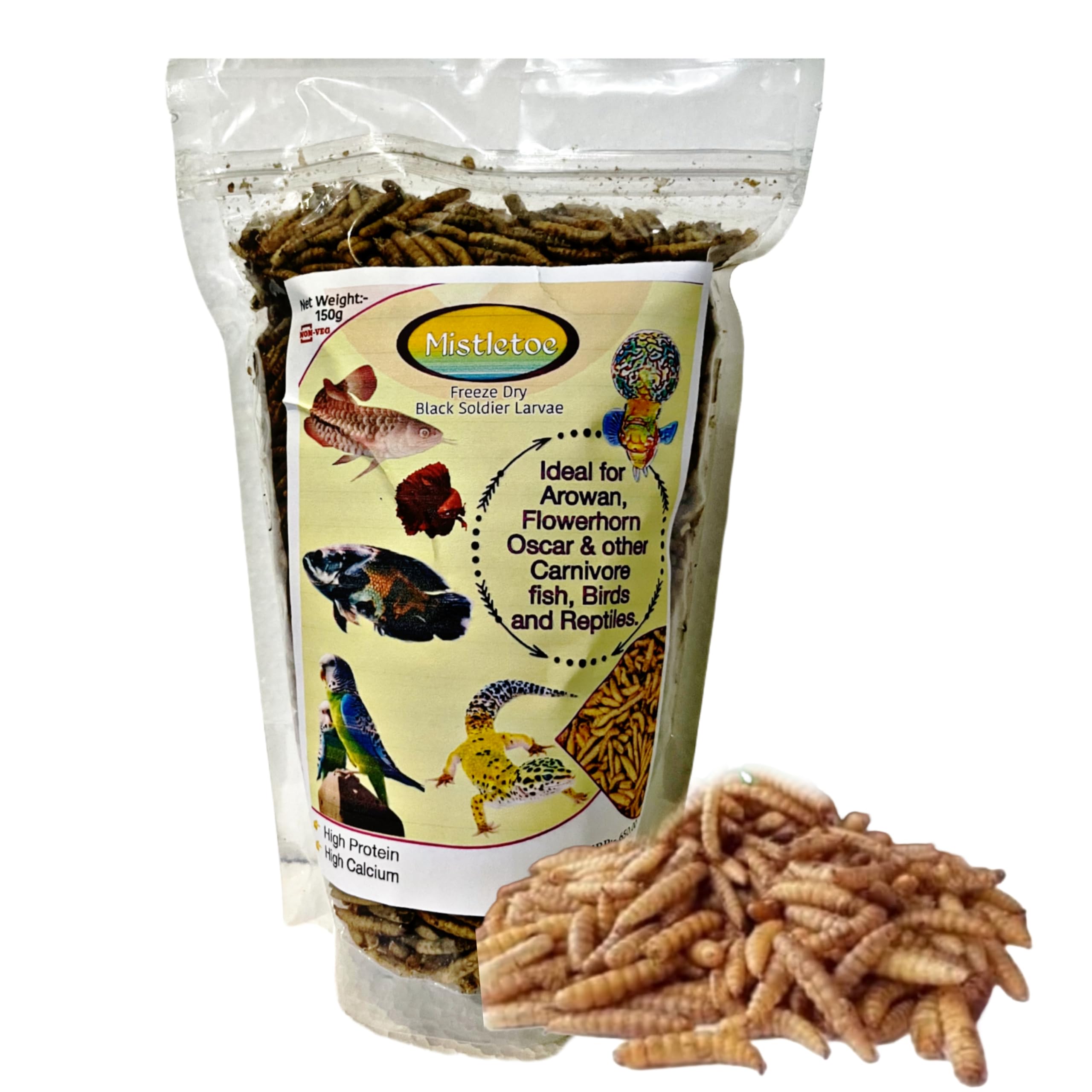 Mistletoe® Dried Black Soldier Fly Larvae - Premium Aquarium Fish Food (150gm) for Arowana, Flowerhorn, Red Parrot & Large Ornamental Fish, Turtle | Natural, Nutrient-Rich and Color-Enhancing Formula (B0BDMSNT3L) Amazon Price History, Amazon Price Tracker