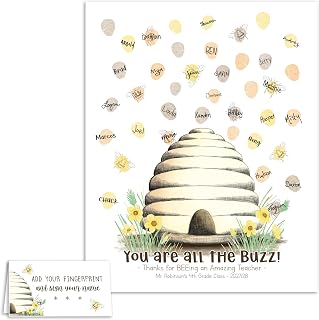 MeganHStudio Personalized Beehive Teacher Appreciation Fingerprint Poster, Thumbprint School Staff Thank You Gift Ideas, All the BUZZ Teacher Gift