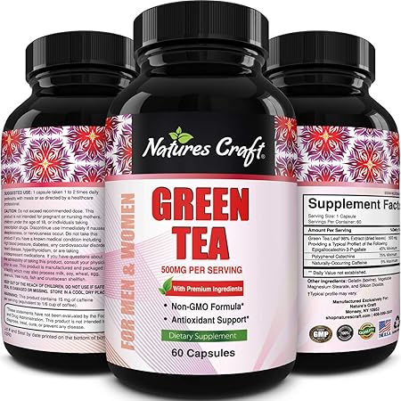 Green Tea Extract Capsules - Pure Extract - Weight Loss Pills - Burn Belly Fat - Metabolism Booster - Lose Weight Fast - for Men and Women Natural Detox Cleanse