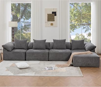 142" L Shaped Modular Sectional Sofa, 5 Seater Cloud Sectional Couch with Reversible Chaise, Chenille Upholstered Couches for Living Room, Free Combination, No Assembly Required Dark Gray