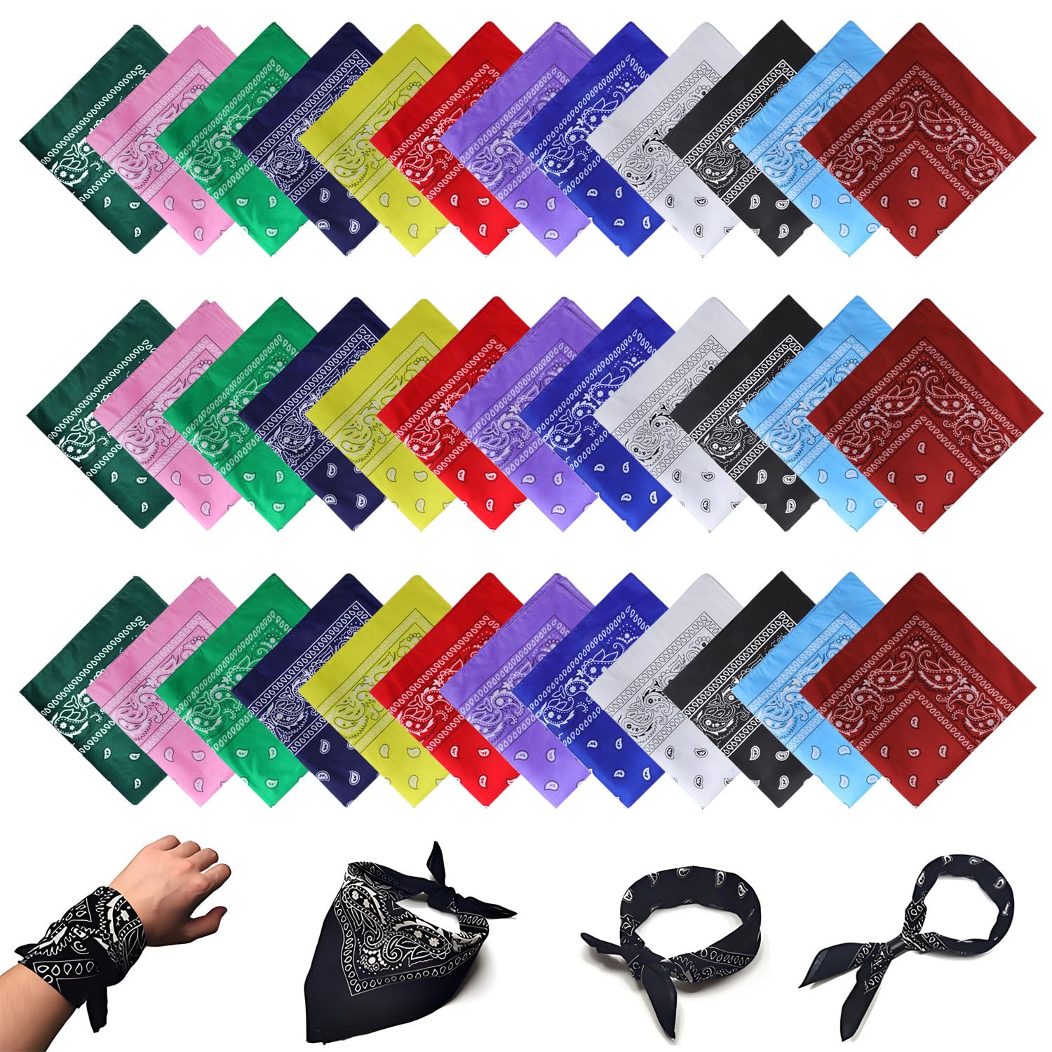 OALEN 36 Pcs Bandanas Unisex Paisley Bandanas Bulk Multi-Purpose Cowboy Head Wrap Scarf Necktie Face Cover for Women Men Boys Girls Party Costume