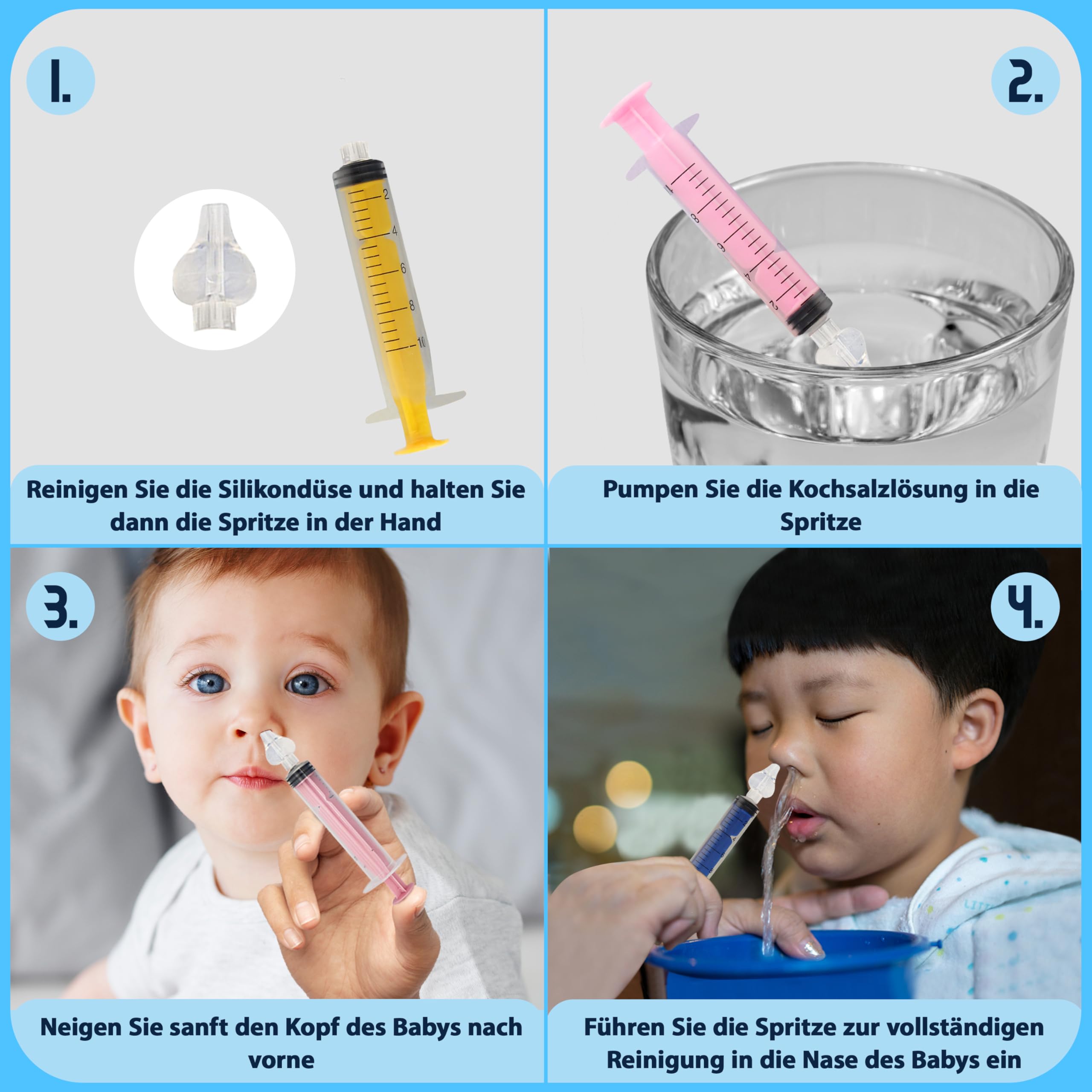 BORNOVA Baby Nasal Irrigation Syringe Baby Infant Nasal Aspirator Nose Cleaner BPA-Free Nasal Irrigation Kit for Babies Baby Nose Sucker Nasal Hygiene Nasal Washing - 10 ml 8 PCS (4 Purple + 4 Pink) - Image 4