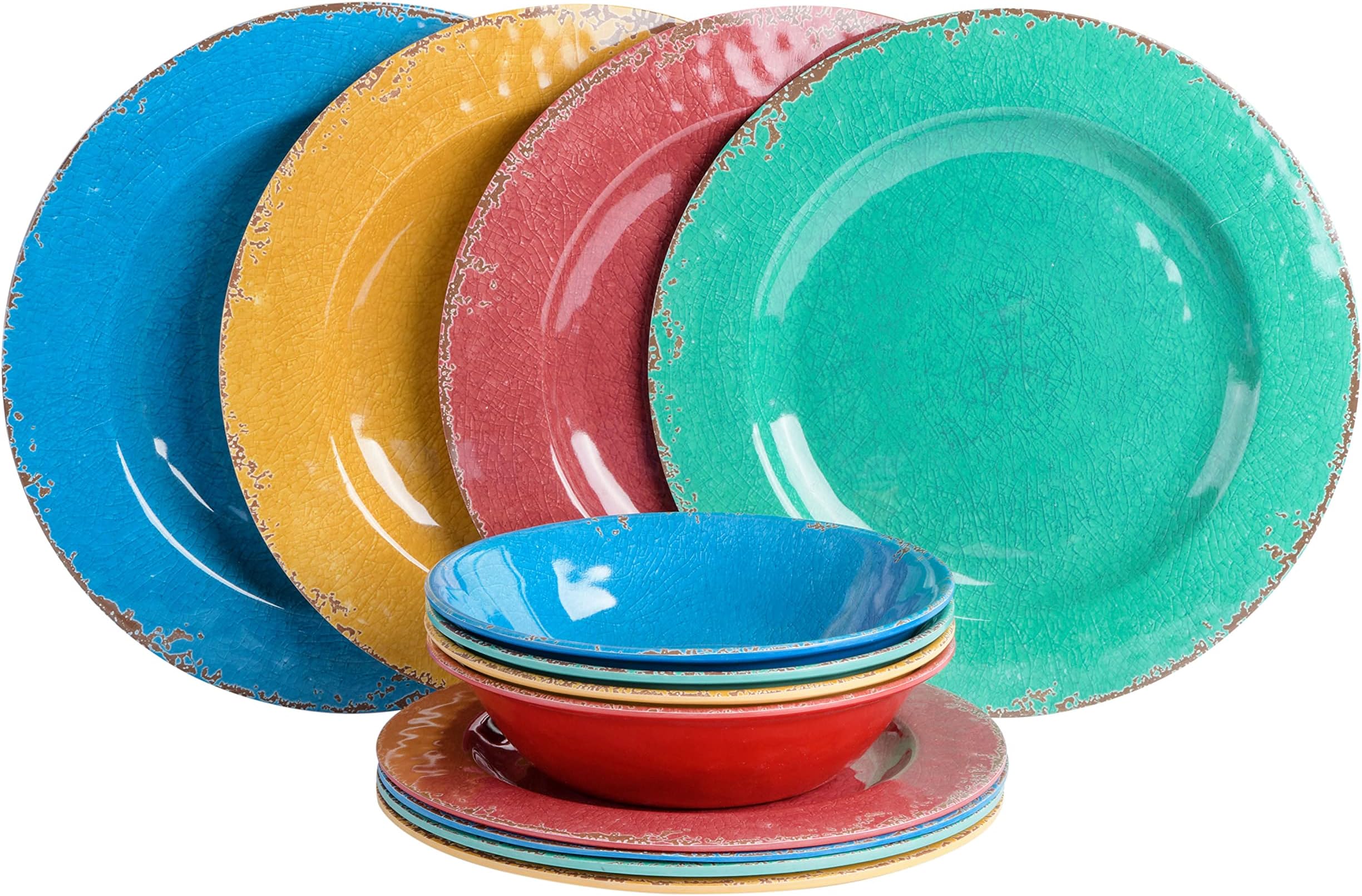 Gibson Home Mauna Melamine Dinnerware Set, Service for 4 (12pcs), Assorted