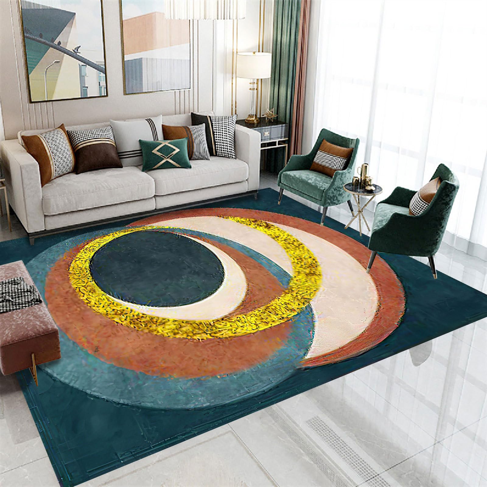 Tapis grand salon bleu 160 x 230 cm à motif géométrique cercle
