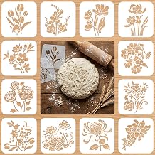 12 Pcs Sourdough Stencils,Bread Stencils for Sourdough,& Cake Decorating, 5.12 x 5.12 Inches White PP Baking Stencil Set