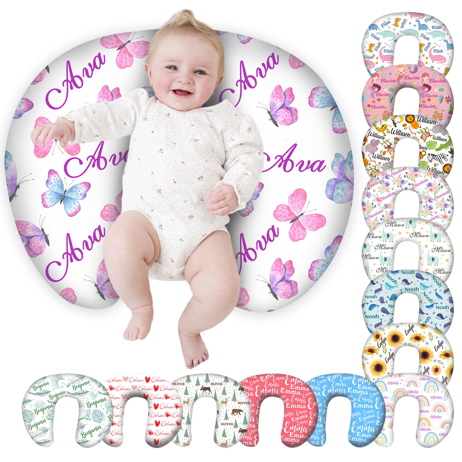 Personalized Baby Nursing Pillow Cover Custom with Name, Butterfly Theme Customized Boy & Girl Gifts
