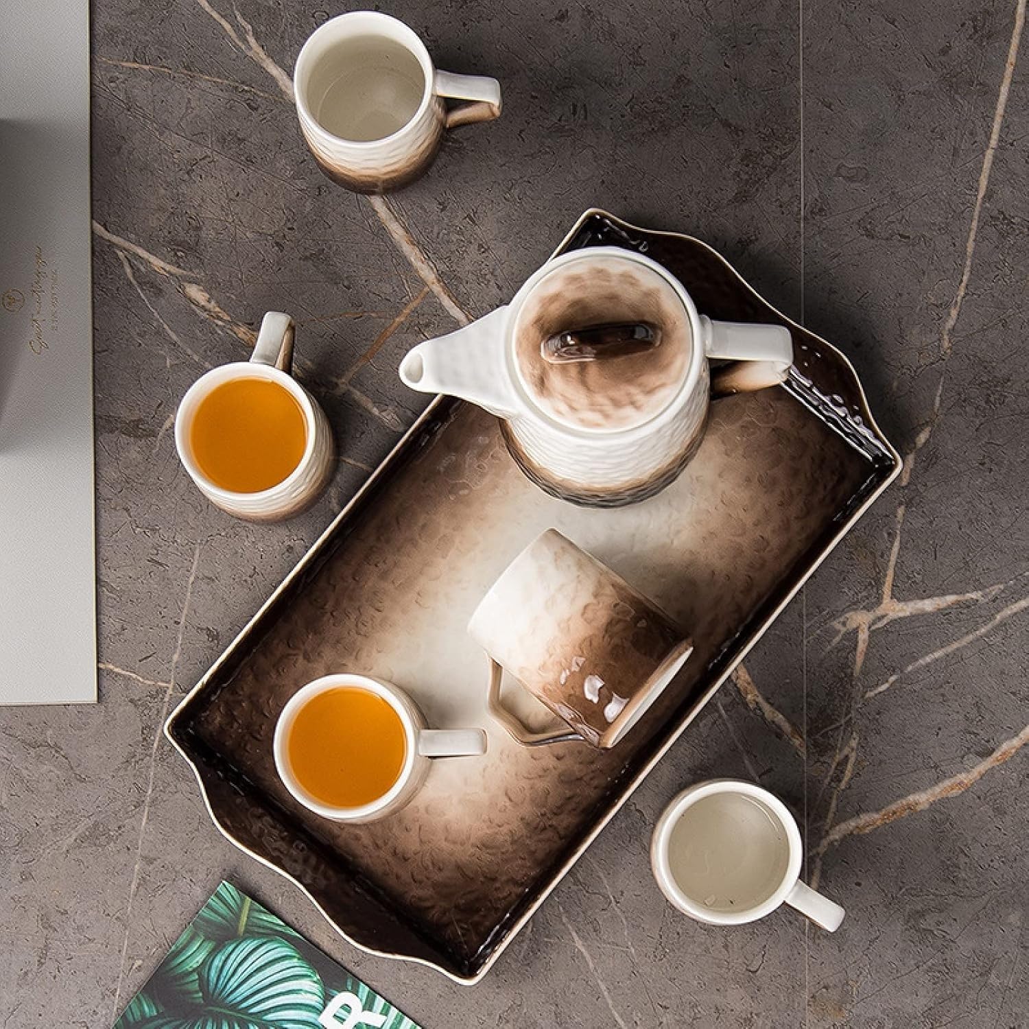 Zestaw filiżanek do espresso, kubki do kawy, herbata porcelanowa dla dorosłych 1 czajniczek 6 Nordic Service dla osób do użytku domowego i biurowego Prezent(Brown)