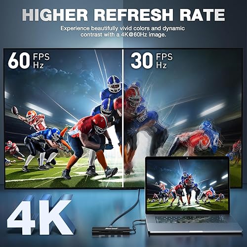 Vista 30 de Hiearcool Hub Ethernet USB C, 4K a 60 USB-C a HDMI, adaptador USBC multipuerto 8 en 1 tipo C Dock Dongle compatible con MacBook Pro Air iPad Dell