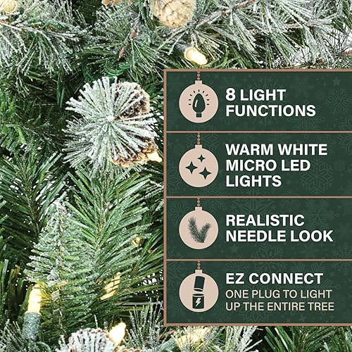 Miniatura 45 de Fraser Hill Farm Árbol de Navidad artificial flocado de abeto búfalo de 6.5 pies con doble luces LED multicolor y blanco cálido y soporte, árbol LED