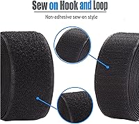 Vista 3 de Cinta de gancho y bucle para coser 1 pulgada, tiras de nailon no adhesivas en la parte trasera, cinta de tela no adhesiva entrelazada, negra, 11.5