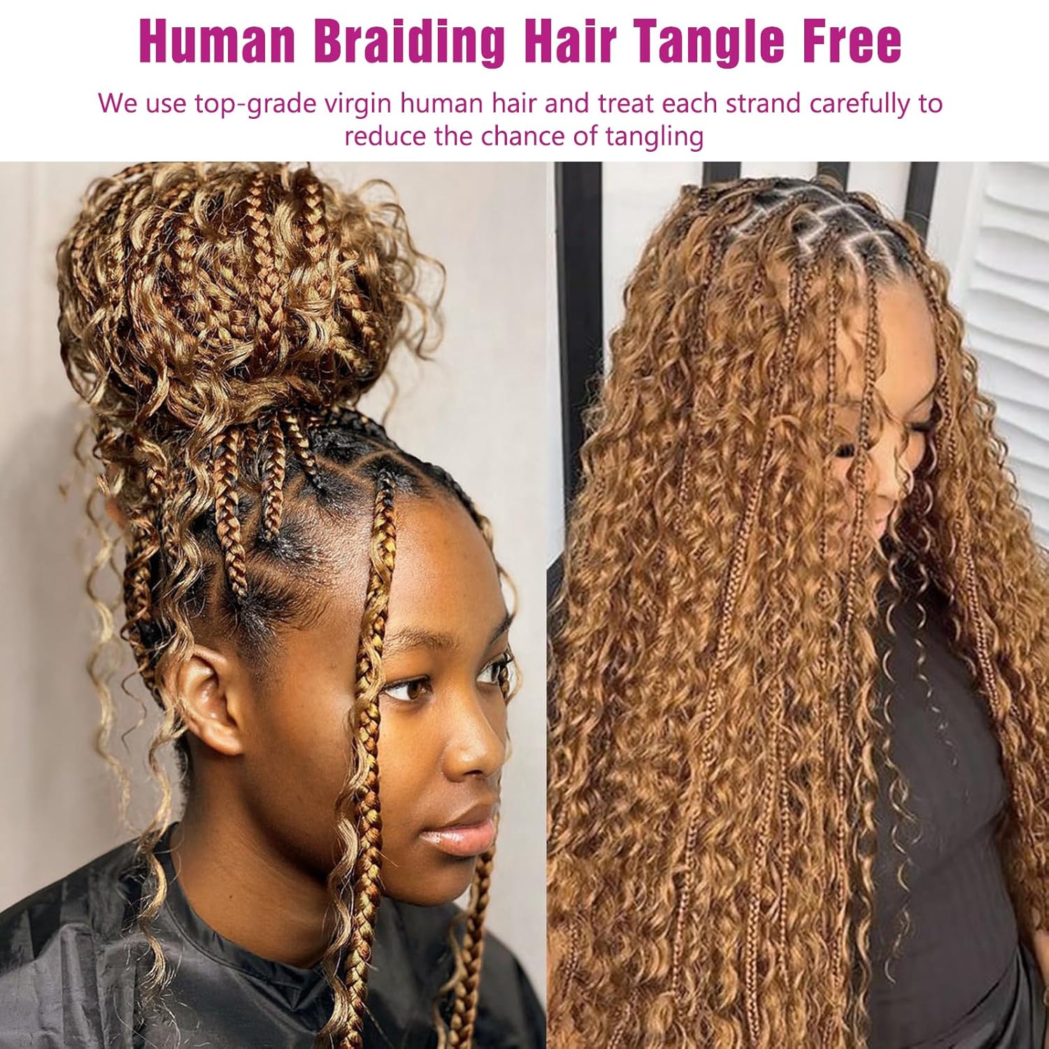 Honey Human Braiding Hair Deep Wave Bulk Human Hair for Braiding,27# Color No Weft Curly Braiding Hair Extensions for Boho Braids Wet and Wavy Braiding Human Hair Bundles(18inch,#27,100g)