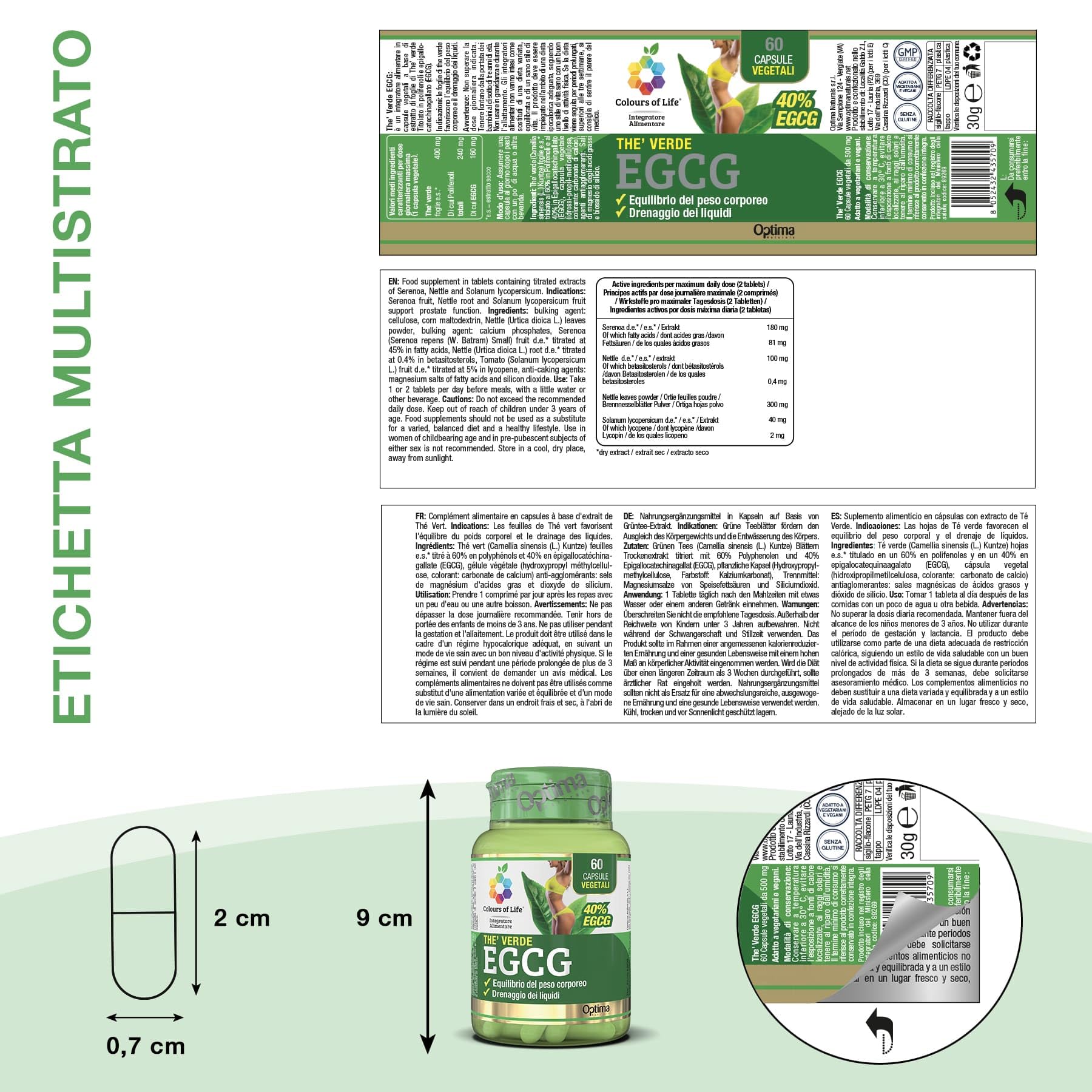 Colours Of Life Thè Verde EGCG - Integratore di Thè Verde - per l'Equilibrio del Peso Corporeo e il Drenaggio dei Liquidi - Senza Glutine e Vegano, 60 Capsule Vegetali