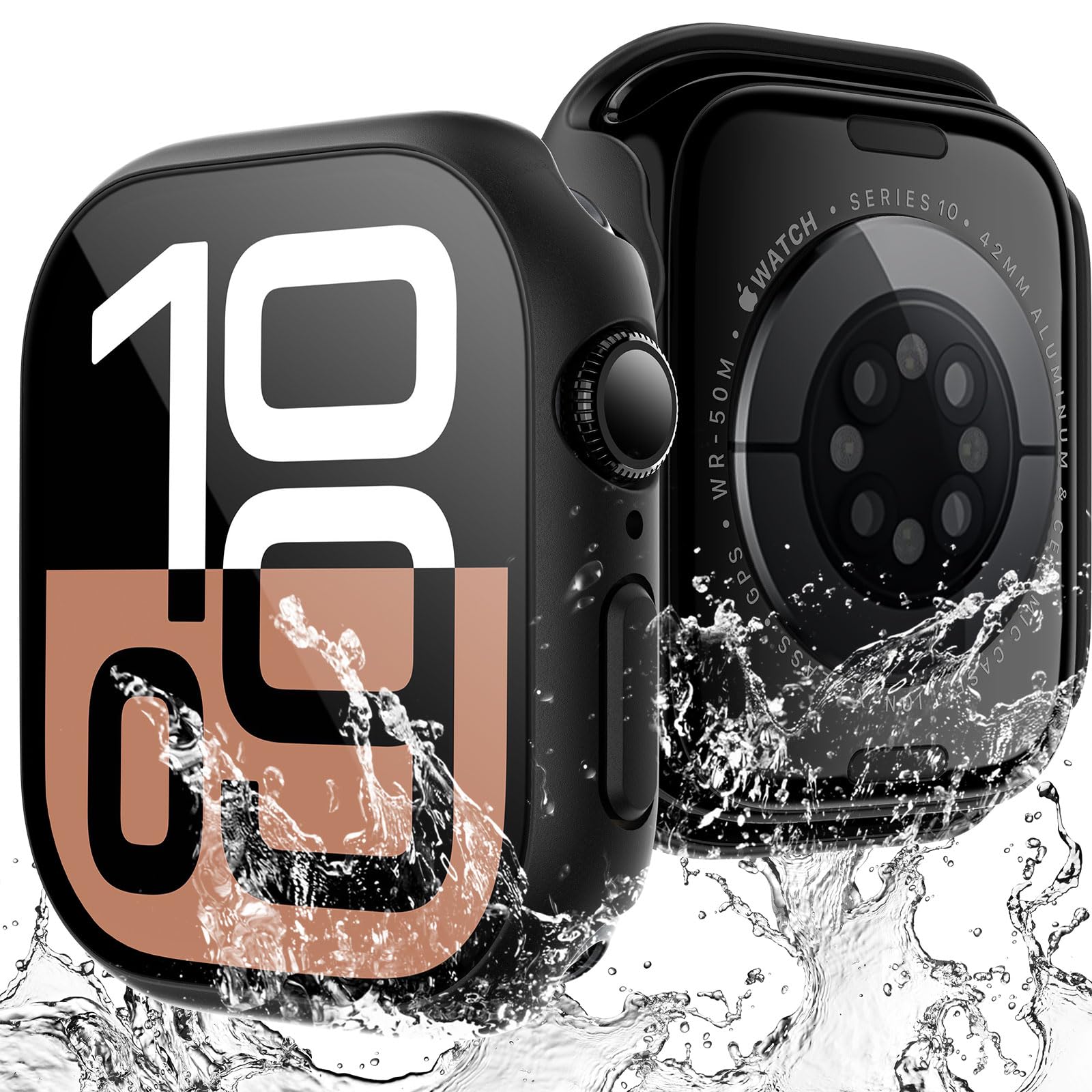 TAURI 2 Pack Hard Case for Apple Watch SE 3 /Series 6/5/4 /SE 44mm with 9H Tempered Glass Screen Protector, [Touch Sensitive] [Full Coverage] Slim Bumper Protective Cover for iWatch 44mm - Black — view 47