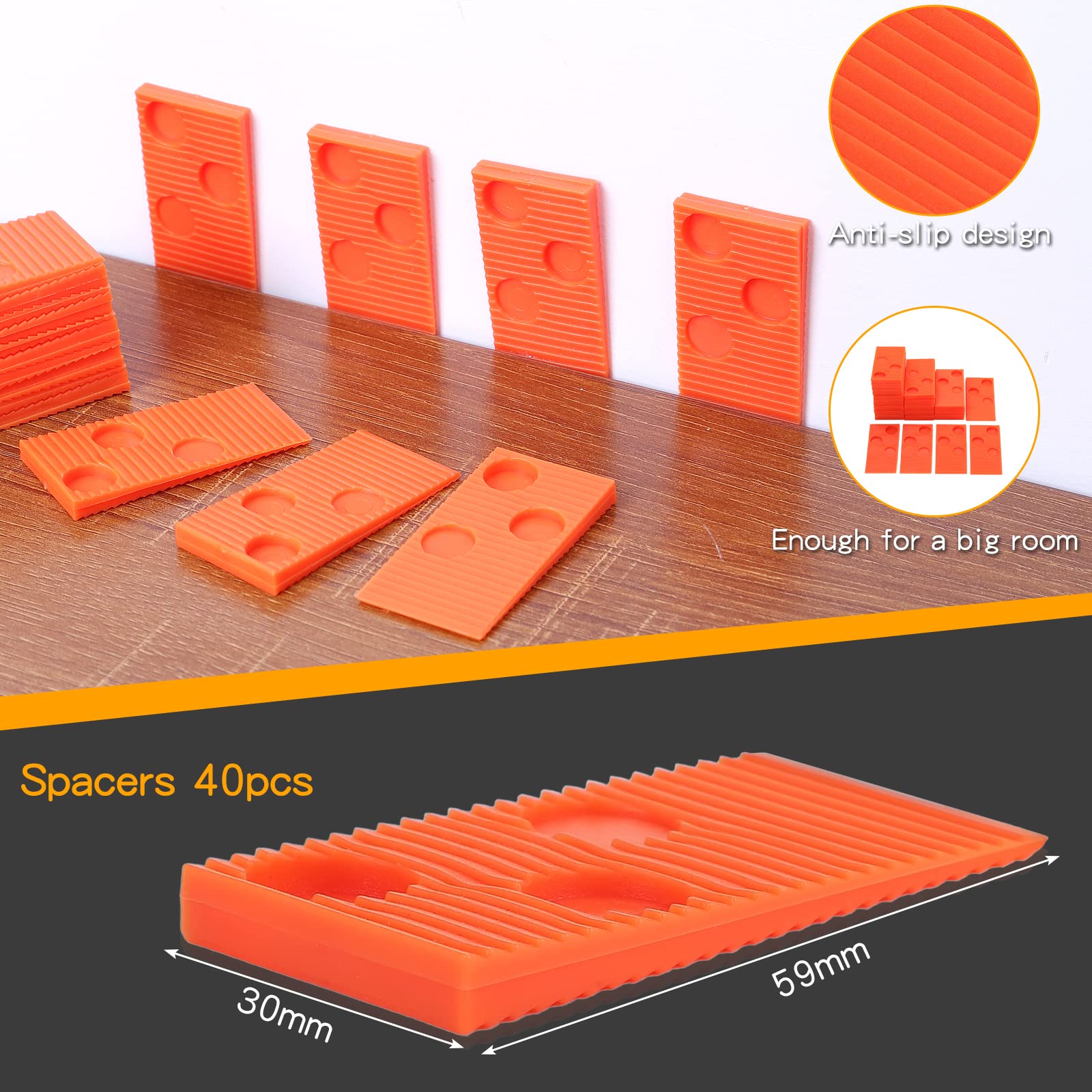 Kit de instalación de pisos de madera,Herramientas de montaje de pisos laminados,Kit de suelo con 40 espaciadores, Barra de tracción resistente, Bloque de roscado sólido, Mazo de doble cara