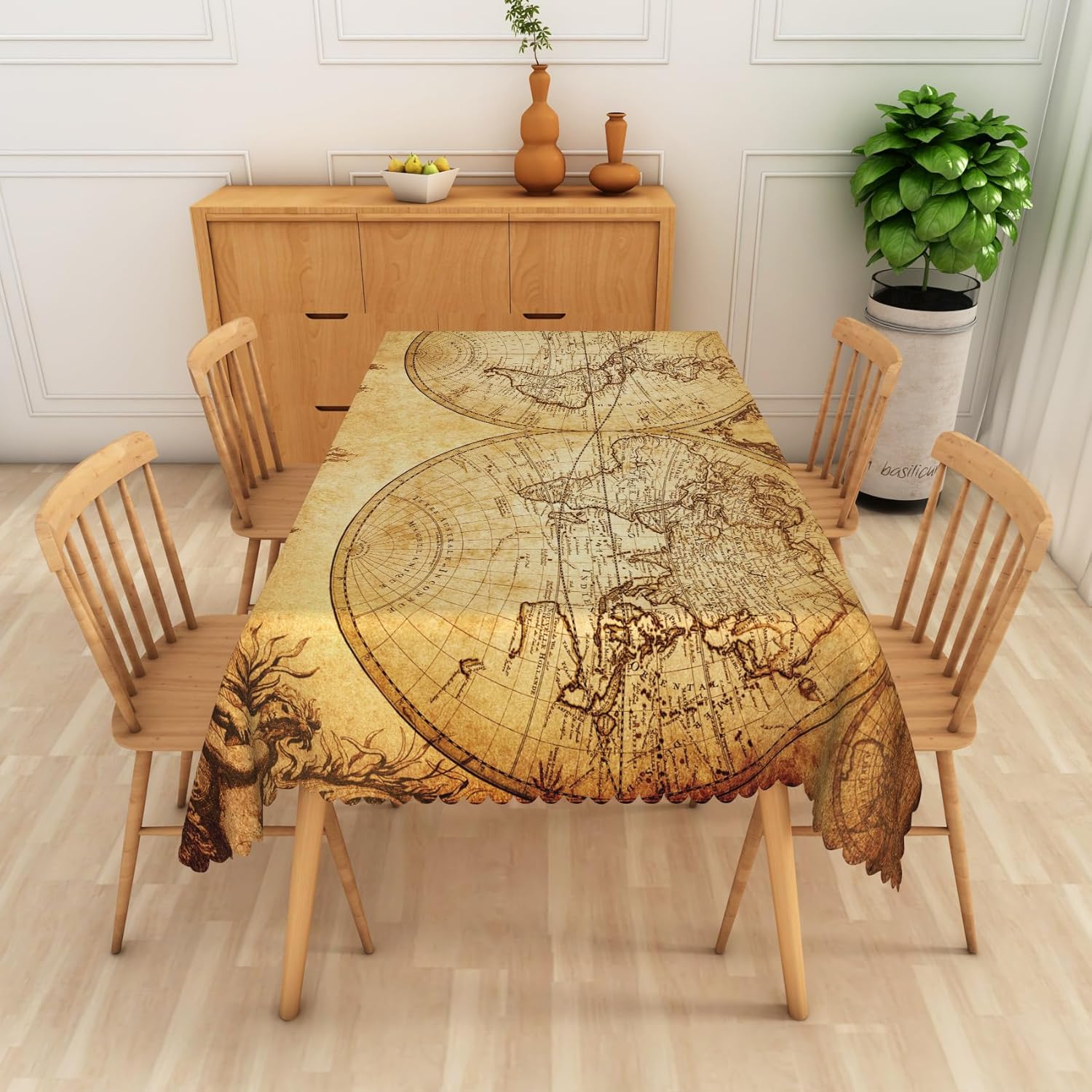 Leyiyi Retro World Map Tablecloth Vintage Globe Map Geography Rectangle Tablecloth Adventure World Awaits Party Decoration Table Covers for Dining Room Kitchen Party Camping BBQ 70x108inch