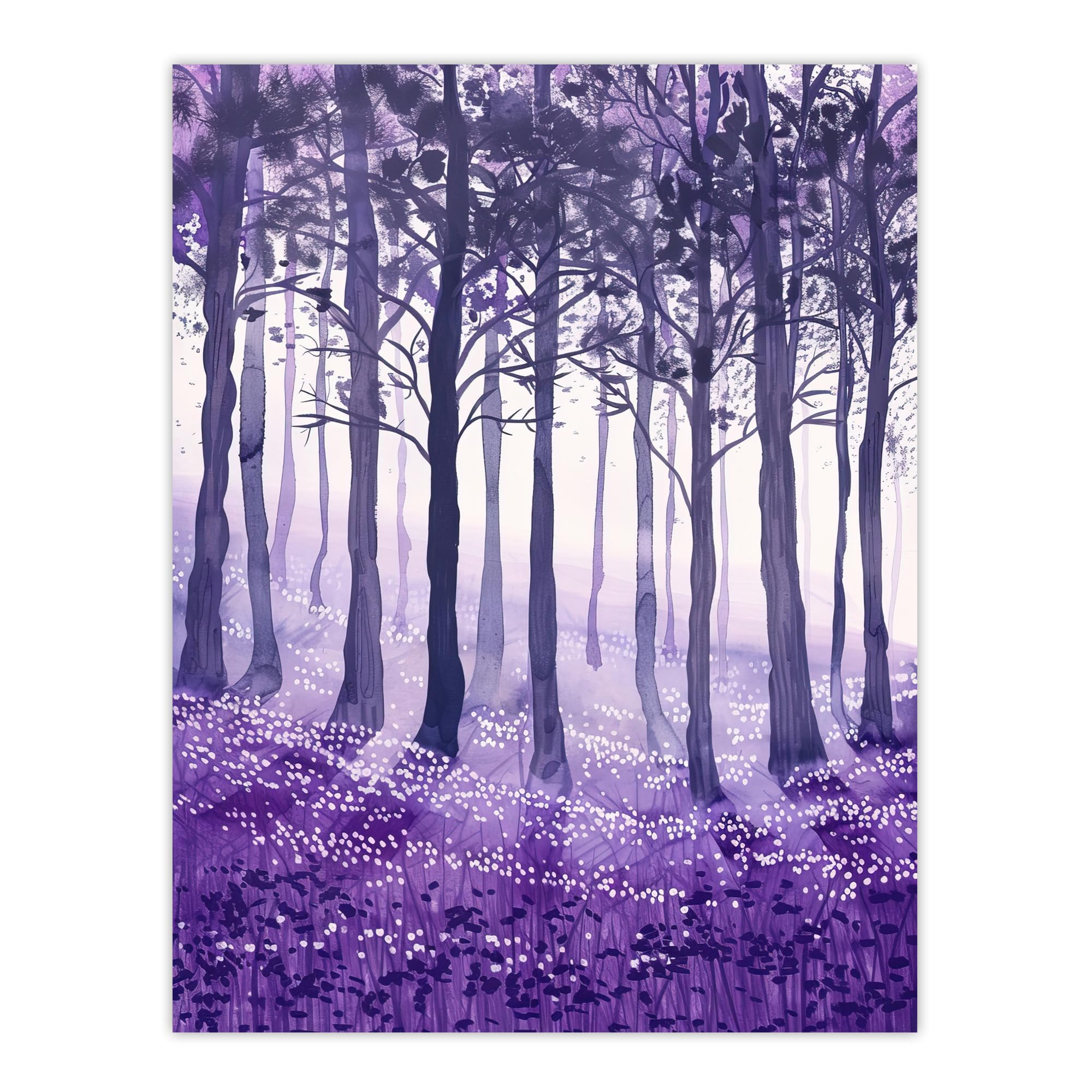 Artery8 Purple Bluebell Forest Painting Trees Woodland Living Room Large Wall Art Poster Print Thick Paper 18X24 Inch