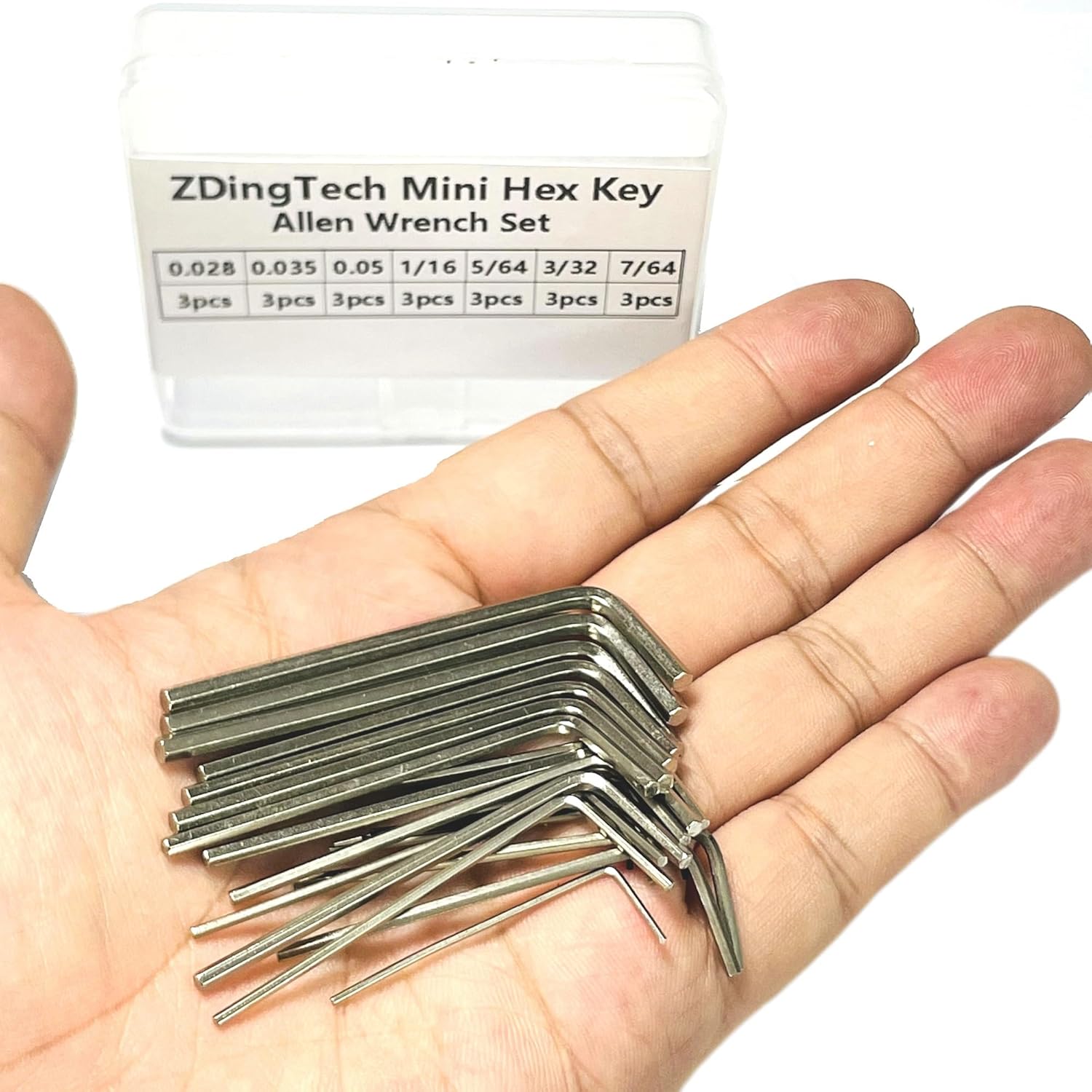 21pcs Mini Hex Key Set,Mini Hex Wrench sets Tool Kit Silver,Imperial L Shape Micro Allen Wrench, 0.028, 0.035, 0.05, 1/16", 5/64", 3/32", 7/64", Each 3 Set.