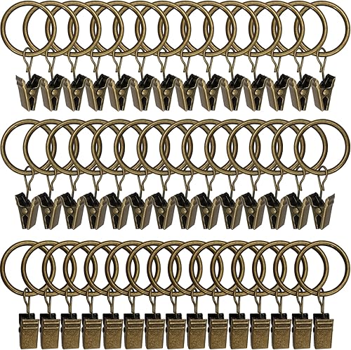 Miniatura 16 de Paquete de 40 anillos de cortina de bronce con clips, ganchos de cortina, ganchos de clip para colgar cortinas, lazos, sombreros, anillos de cortina