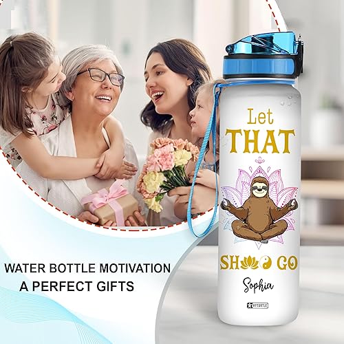 Miniatura 3 de Hyturtle Botella de agua motivacional personalizada con texto en inglés "I Just Freaking Love Sloths" de 32 onzas, botella de agua con seguimiento