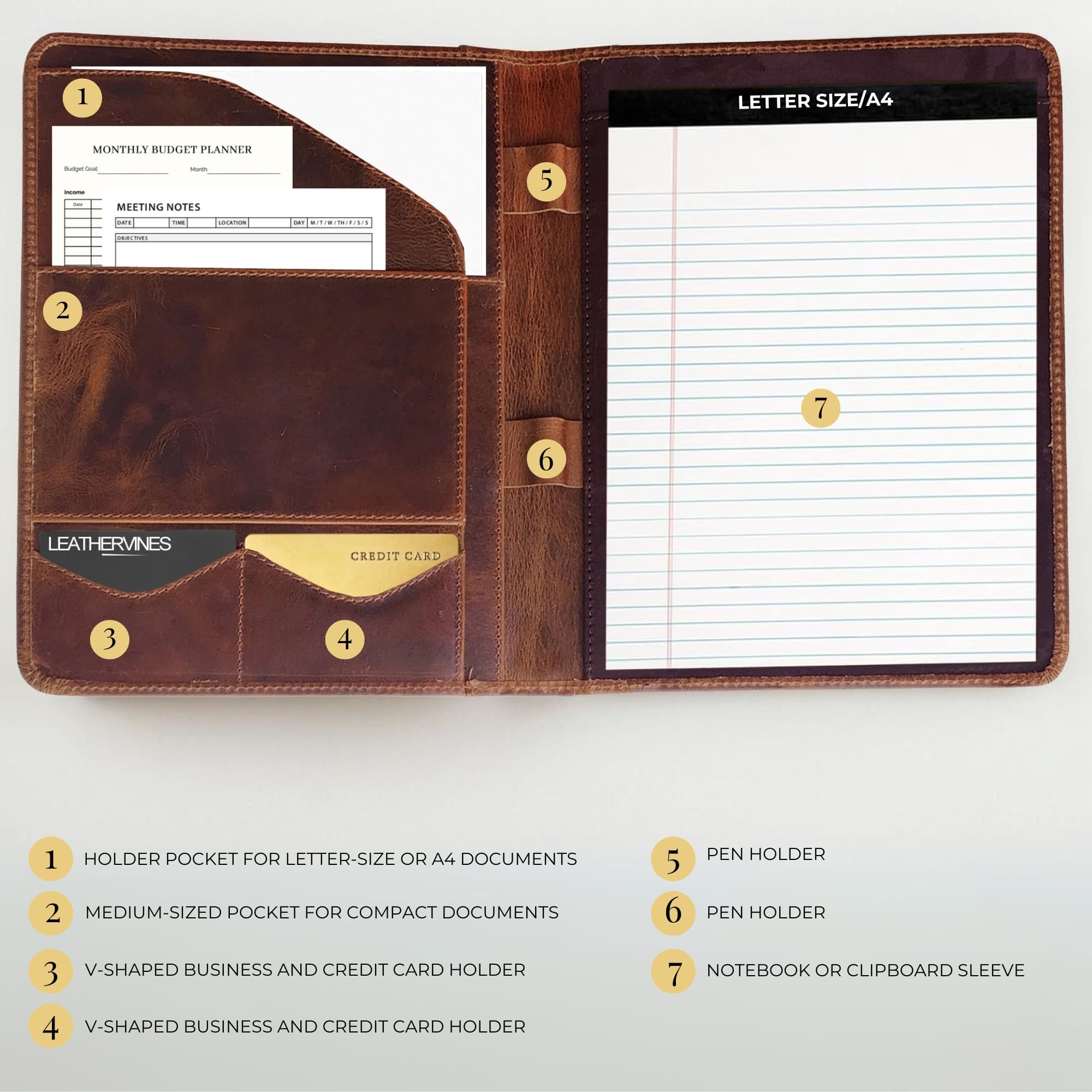 Porte-documents professionnel en cuir – Stylo de luxe avec dossier de CV – Classeur en cuir avec porte-cartes de visite – Hommes et femmes pour porte-documents