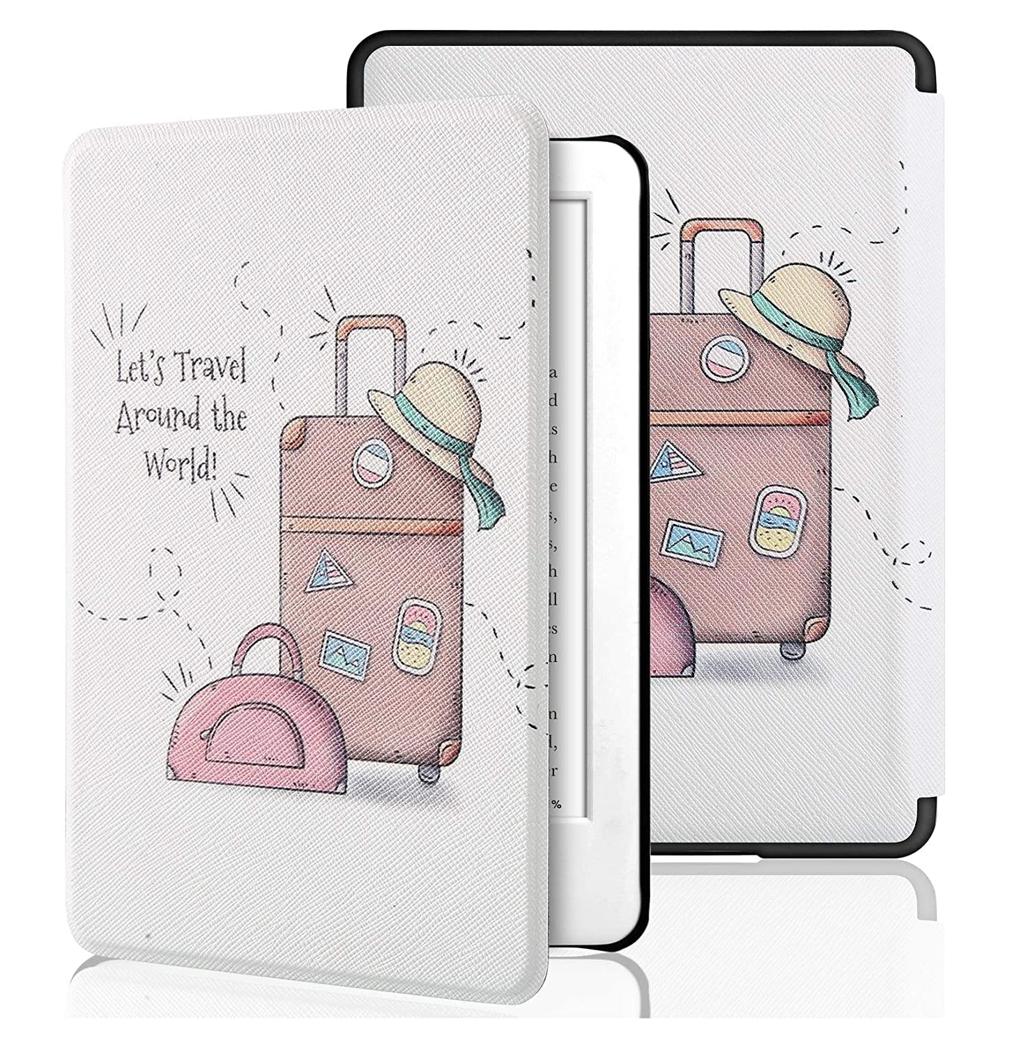 SwooK Classic Printed Magnetic Flip Cover Case for 6.8" Kindle Paperwhite 11 11th Generation 2021 / Kindle Paperwhite Signature Edition Soft Back Flip Cover Case (Travel)