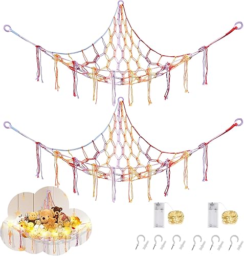 Miniatura 9 de Hamaca de animales de peluche con luz LED, hamaca de juguete para almacenamiento de animales de peluche para decoración de habitación de niños,