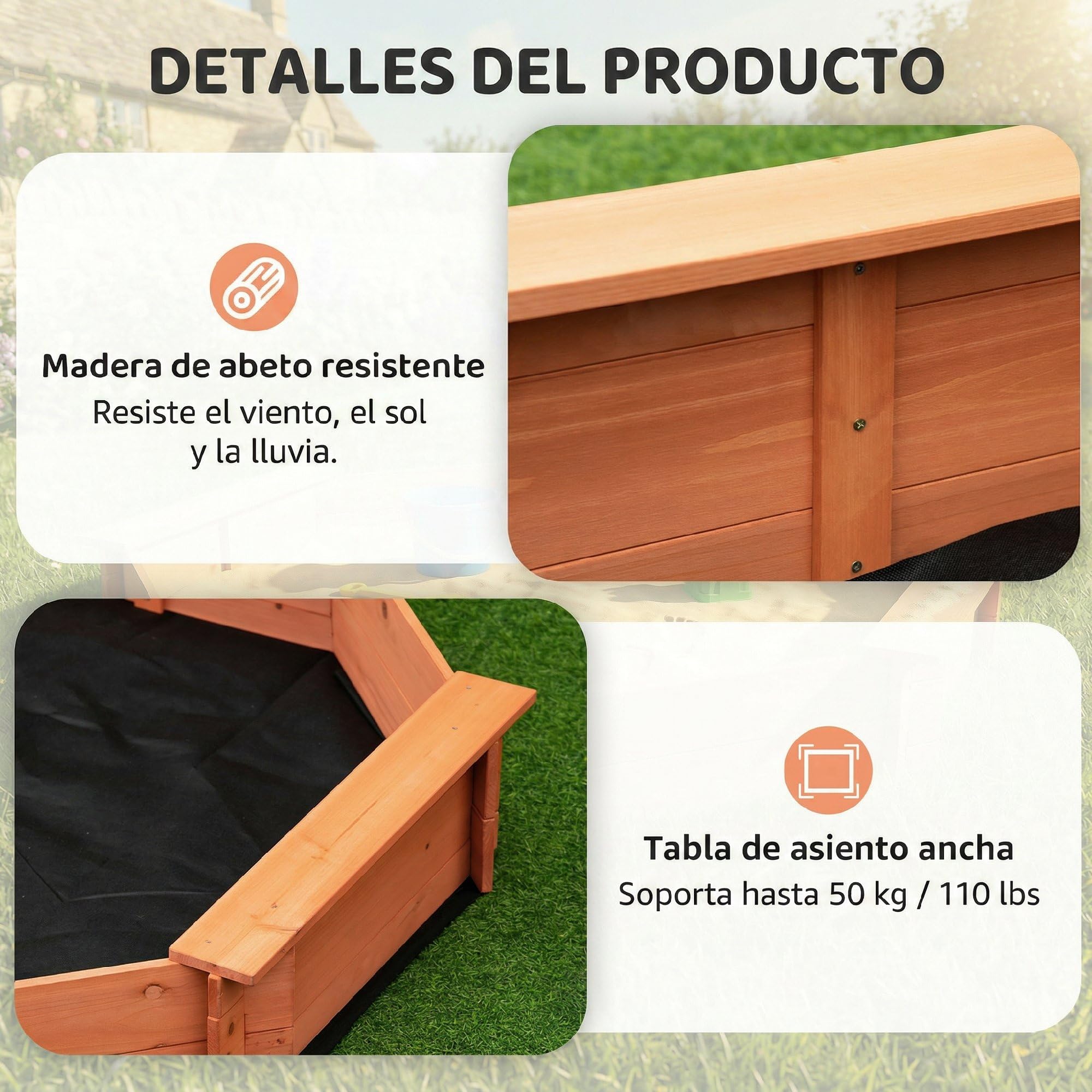 Outsunny Arenero Infantil Octágono de Madera con Cubierta de Poliéster 139,5x139,5x21,5 cm Rojo y Azul