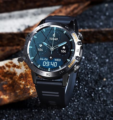 Miniatura 4 de Reloj inteligente militar para hombre (respuestallamadas de marcación), 100 modos deportivos, reloj de fitness impermeable 5ATM con frecuencia